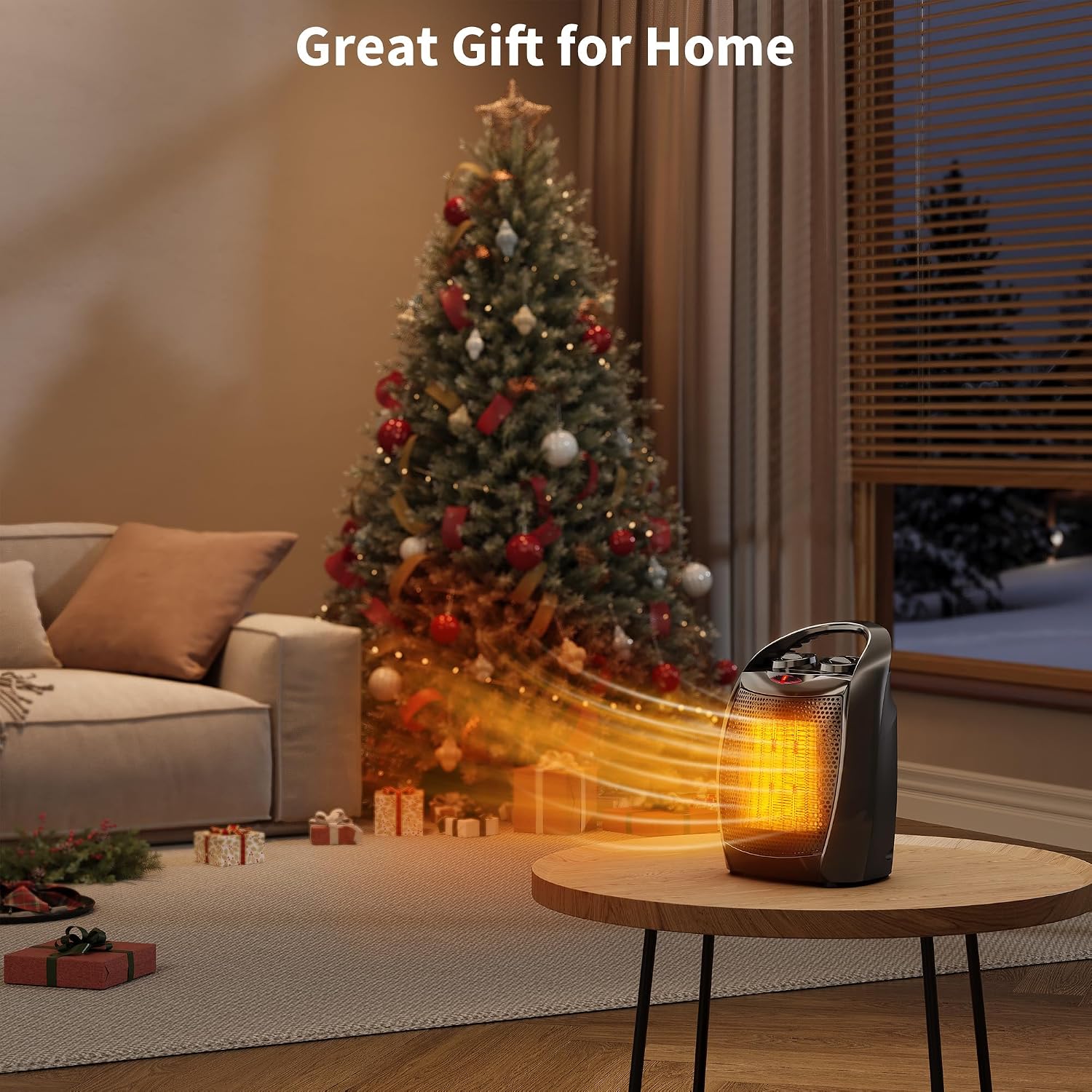 Garvee Space Heater - Electric Heaters w/Thermostat 1500W/750W, Fast Heating Ceramic Desk Top Heater & Fan, Tip-Over Overheat Protection Safe Quiet for Office, Room, Silver (Heater with Fan, Black)