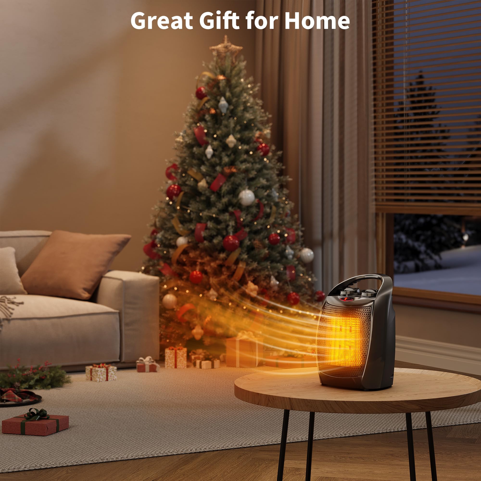 Small Space Heater with Thermostat, 1500w/750w Fast Heating Ceramic Desk Heater & Fan, Safe and Quiet <45 DB for Room Office Desk Indoor Use - 5
