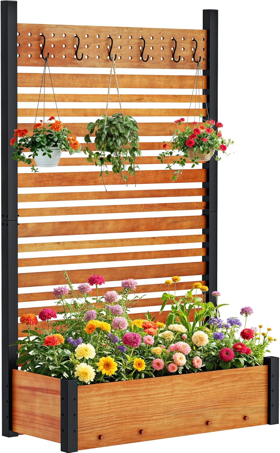 yitahome outdoor privacy screen, 72" h x 42" w privacy wall with planter box, wood fence panel for backyard, patio,1 piece,brown
