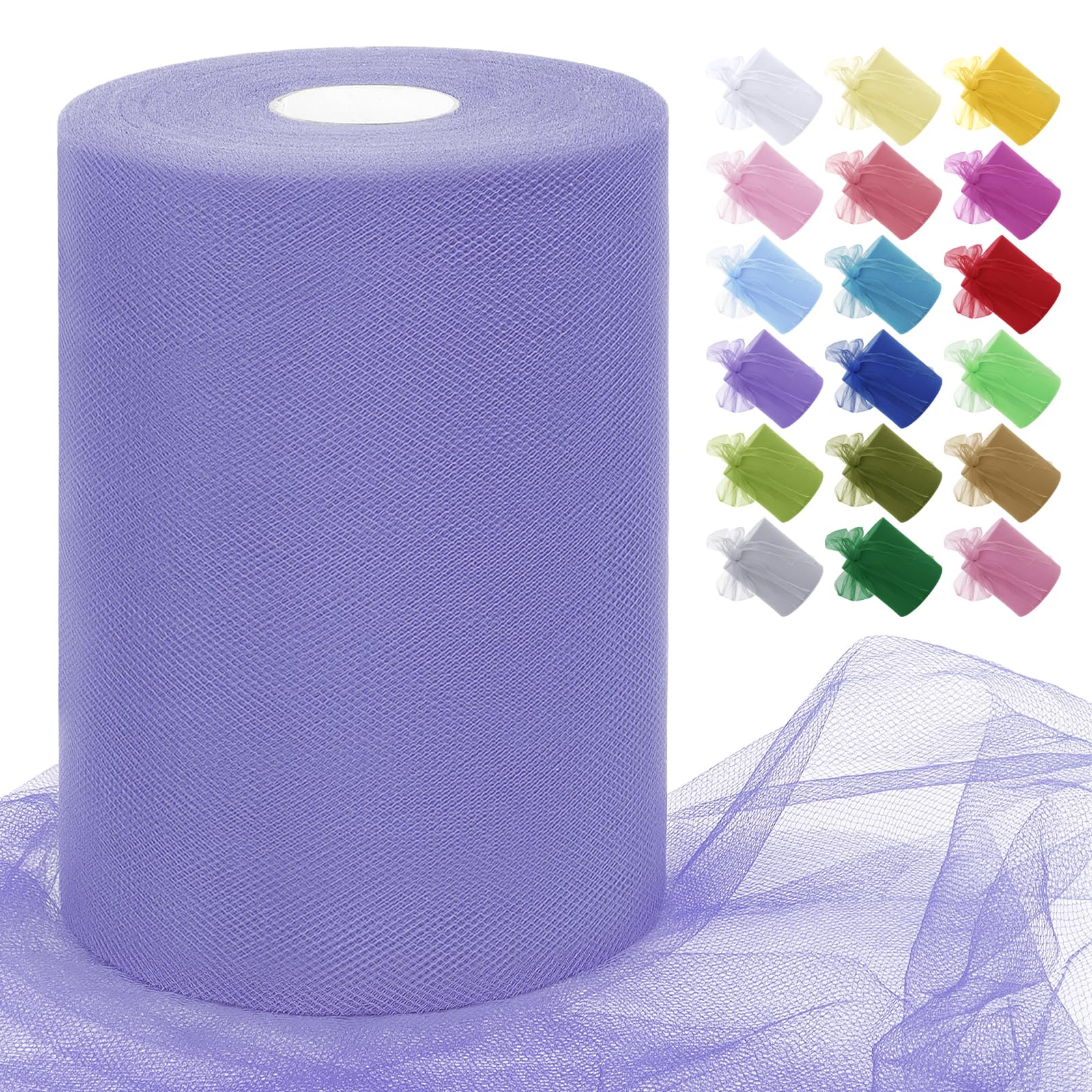 Uiopa Light Purple Tulle Fabric Roll 15cm x 91m Polyester Netting Fabric Mesh Tulle Ribbon for Tutu Skirts, Gift Wrapping, Birthday/Party/Wedding Decoration, DIY Projects