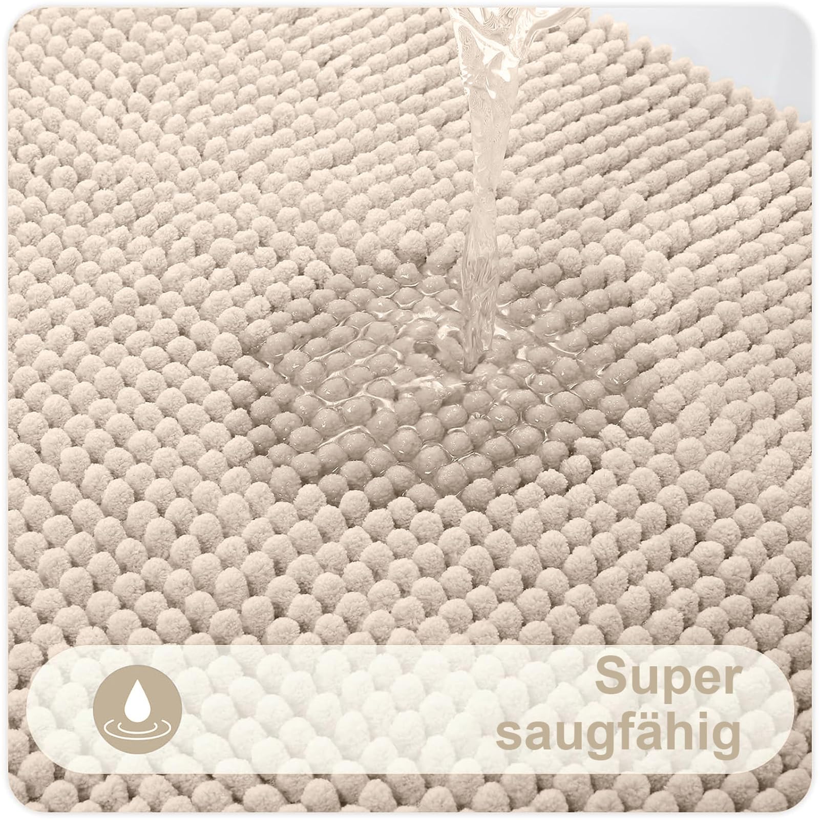 Homaxy Tapis de bain en chenille, antidérapant, doux, absorbant, pour la salle de bain, 40 x 60 cm, couleur: beige