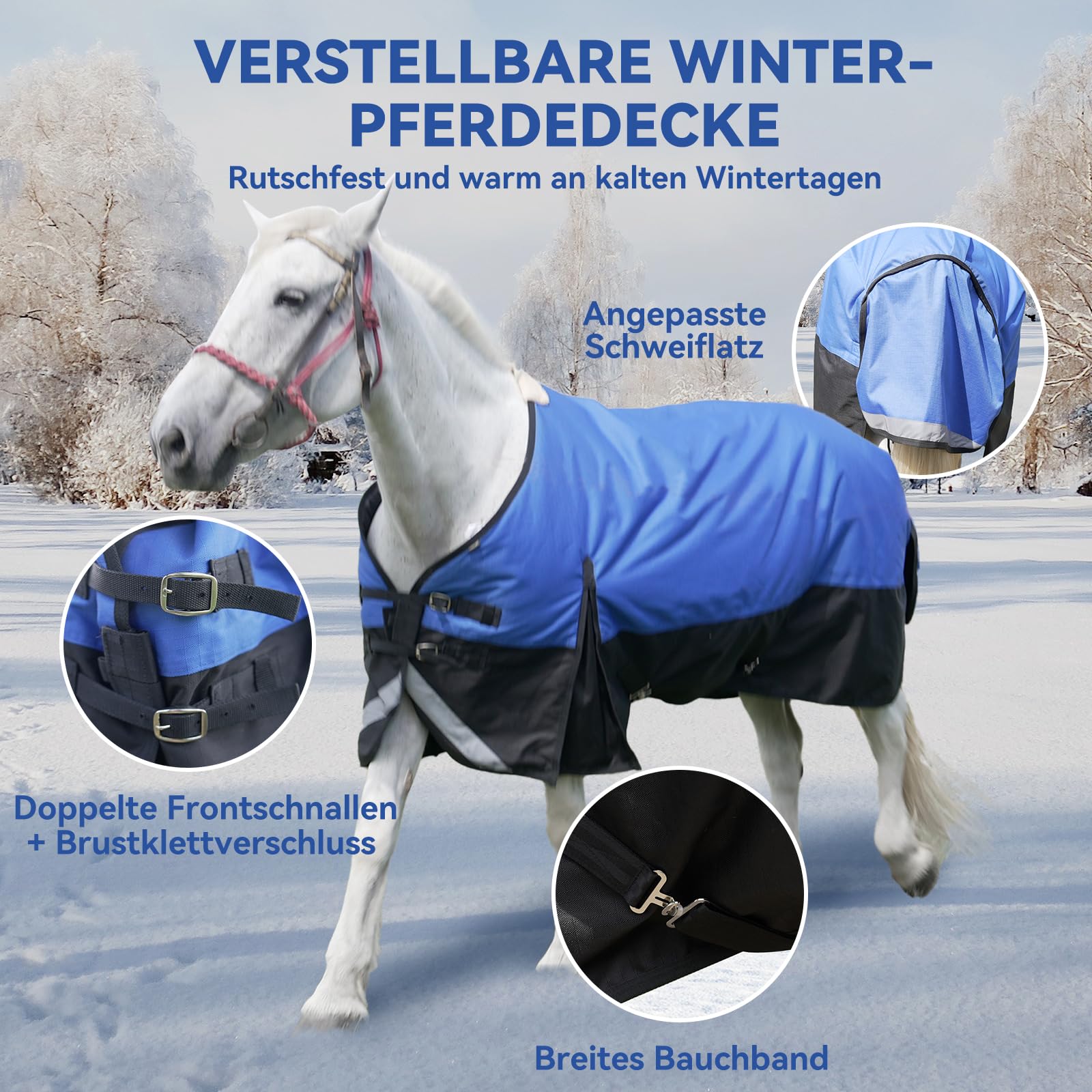 Manta para caballo de invierno de 155 cm, 1200D, impermeable, resistente, resistente, gruesa, con relleno Snuggit de 220 g, transpirable y cálida para caballos