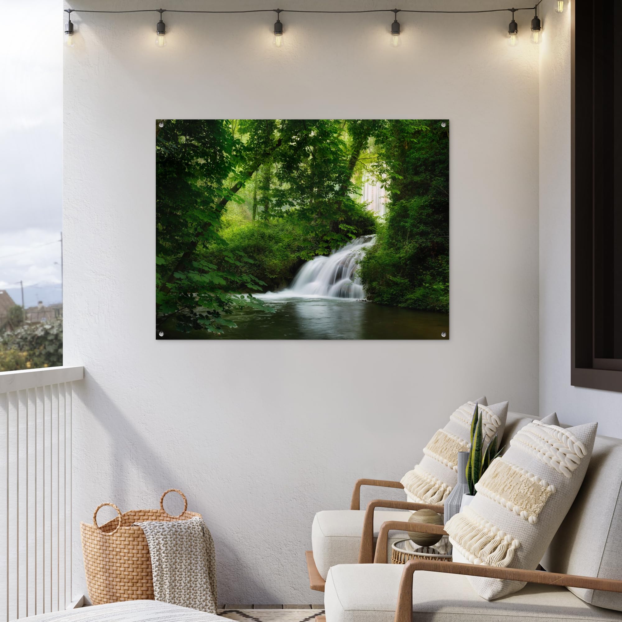 MuchoWow© Póster De Jardín Terraza Exterior Accesorios Jardin Decoracion | 120x90 cm - Pared Decorativa Balcon Wall Decoration Posters Decorativos Cascada - Naturaleza - Verde