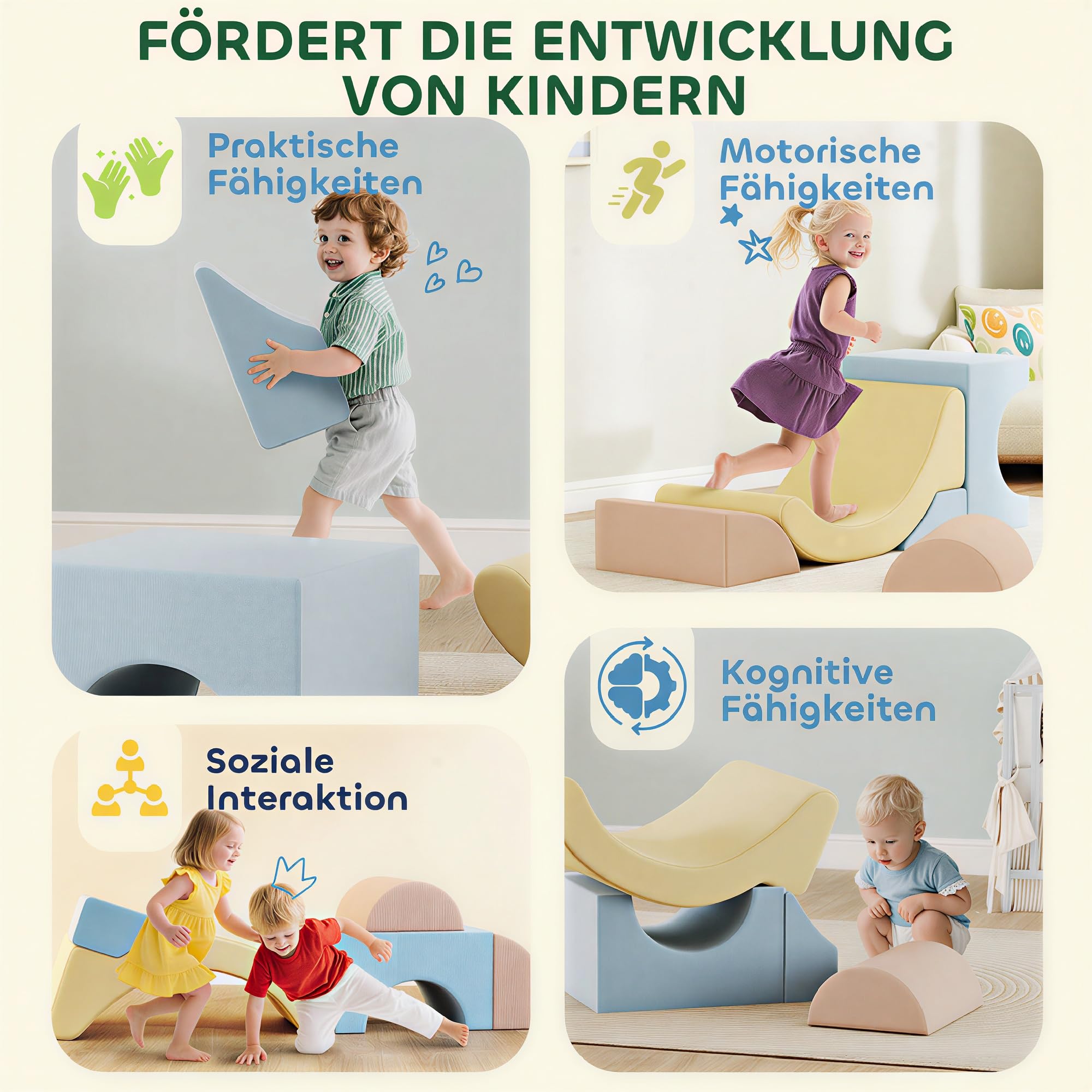 AIYAPLAY Schaumstoff Bausteine 5er-Set Softbausteine Großbausteine Blau | Kinder, Klettern, Riesenbausteine, Bausteinset mit Cord-Optik, Bauklötze