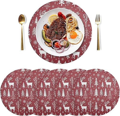 Miniatura 3 de White Deer Pine Trees Red Place Mat, Non Slip Non Slip Heat Resistant Placemats for Kitchen one sizex4
