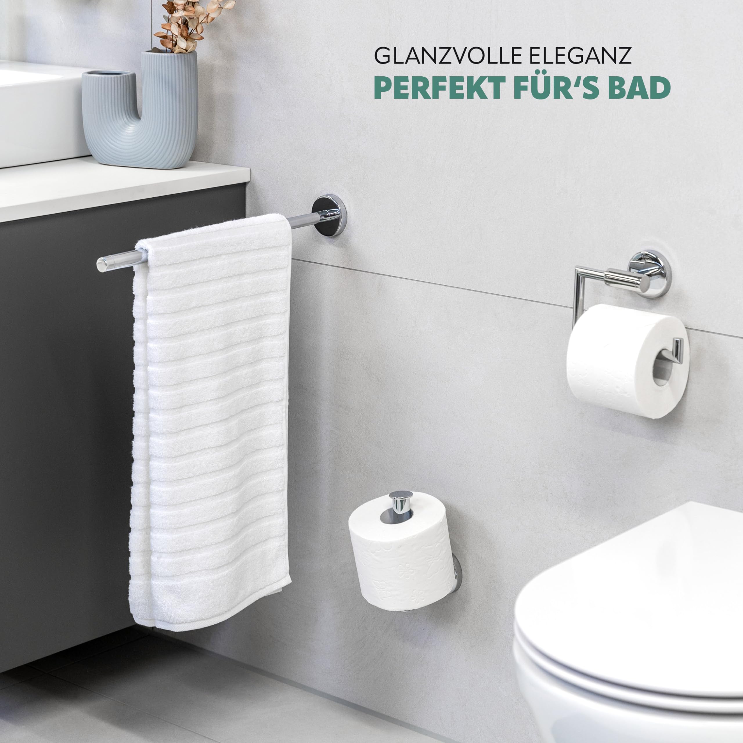 bremermann Bad-Serie Lucente - Badezimmer Zubehör-Set 2tlg. bestehend aus 1x Toilettenpapierhalter und 1x Ersatzrollenhalter zum Kleben oder Bohren, WC-Rollenhalter, aus Edelstahl verchromt