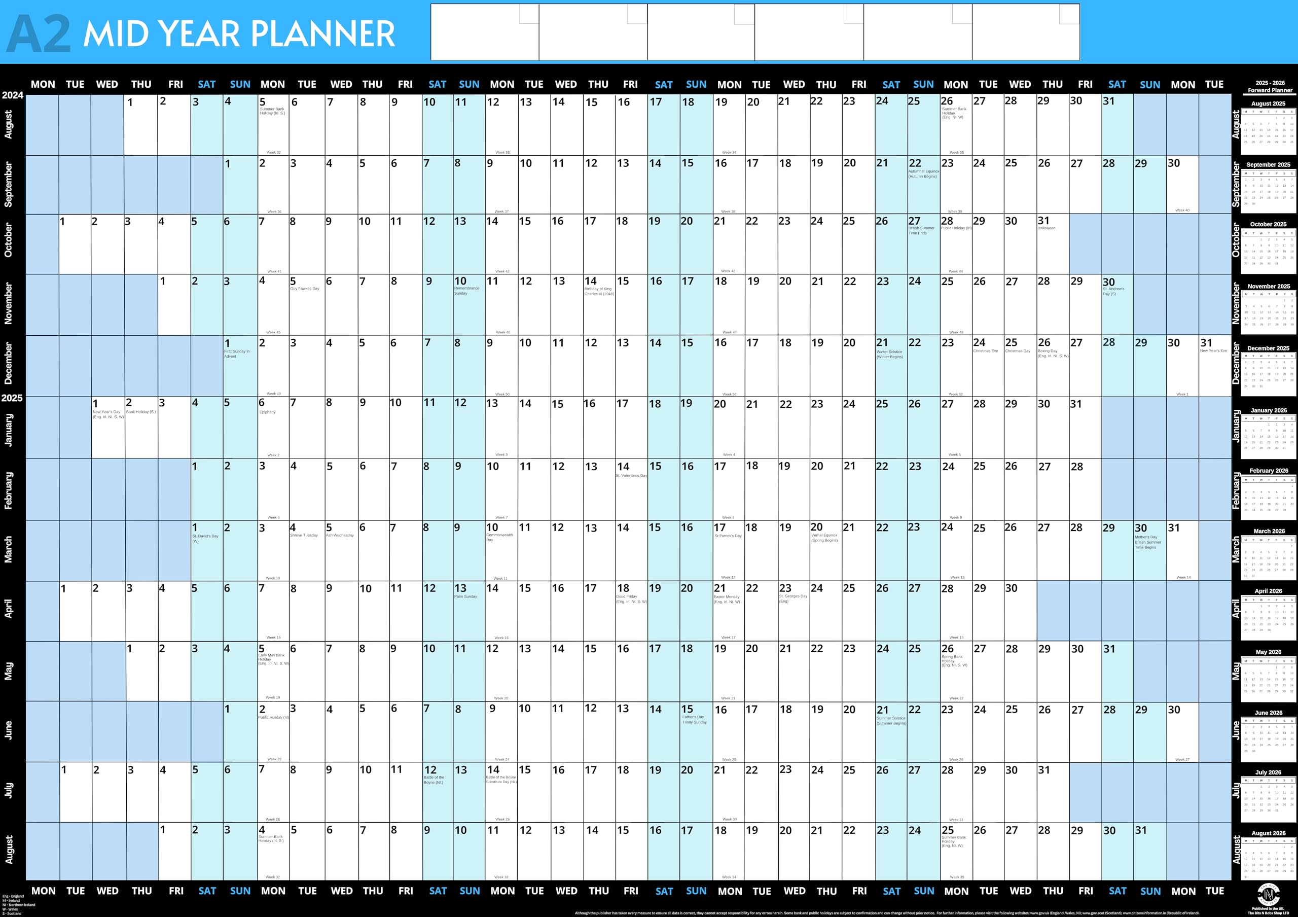A2 Size 59.4 x 43cm | Yearly Academic Wall Planner 2026/2027 | Wall Calendar 2026 Planner | Year Chart 2026 | Academic 13 Month Mid Year Calendar from Aug 2026-Aug 2027 with Mini 2028 Yearly Calender