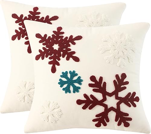 Fundas de almohada de Navidad de 18 x 18 pulgadas, juego de 2 fundas de almohada de copo de nieve blanco de Navidad, decoración de fiesta de