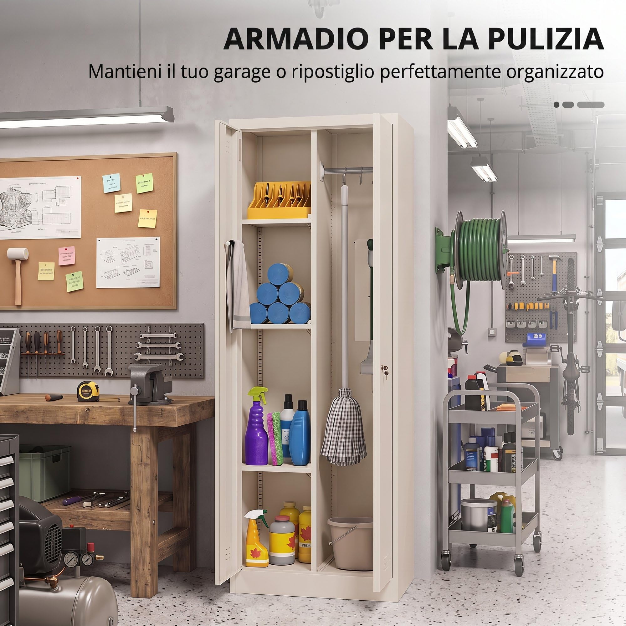 HOMCOM Armadio Porta Attrezzi in Acciaio con Serratura Capacità 80 kg Crema