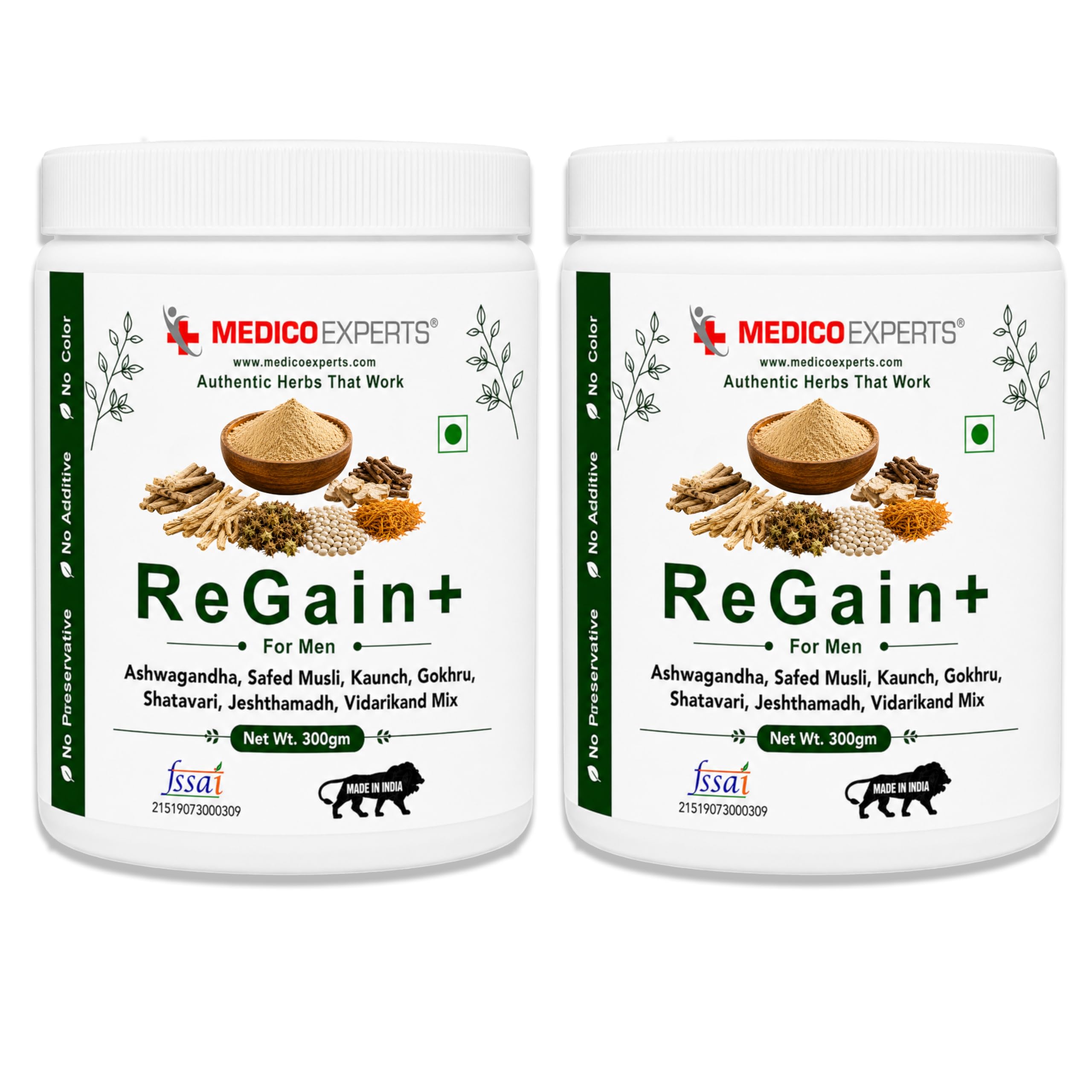 MedicoExperts ReGain+ 600g - Safed Musli, Ashwagandha, Shatavari, Kaunch Beej, Gokhru, Vidarikand, Jeshthamadh | Pre-Mixed Ayurvedic Powder | FSSAI Certified, Lab Tested