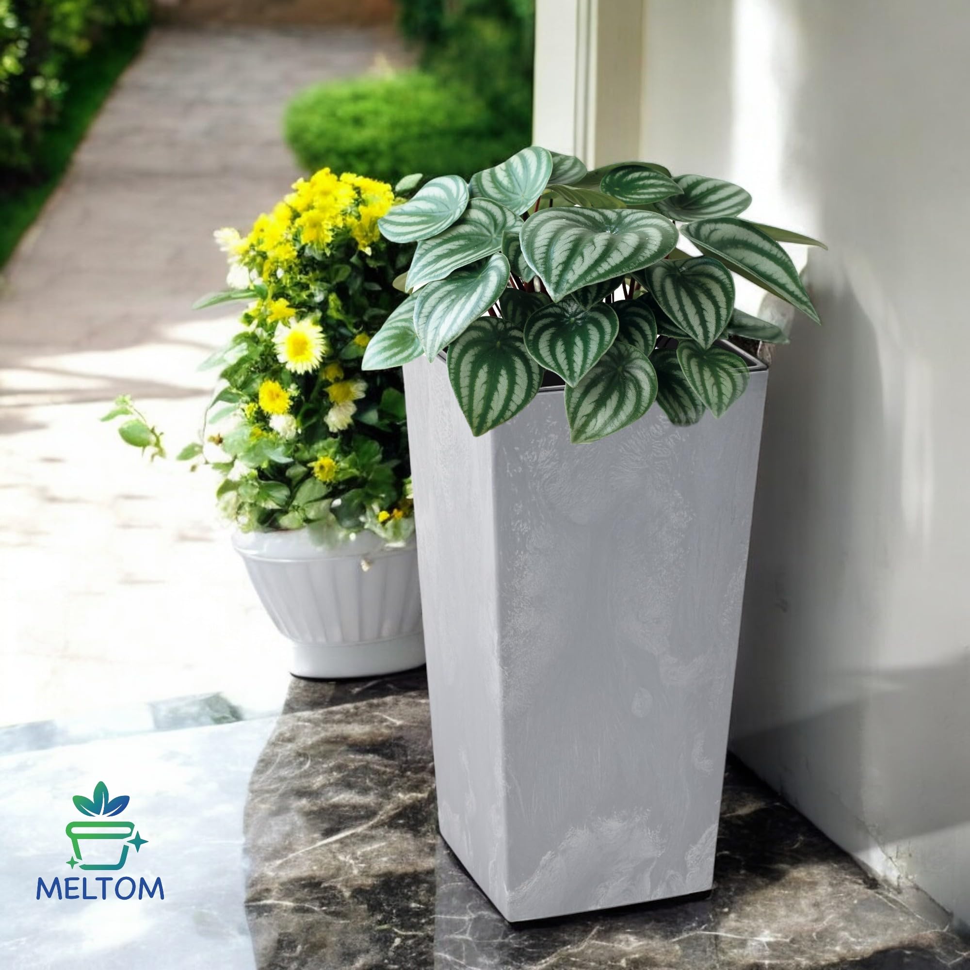 MELTOM Pot de fleurs carré 24 x 24 x 46,5 cm Gris béton avec système