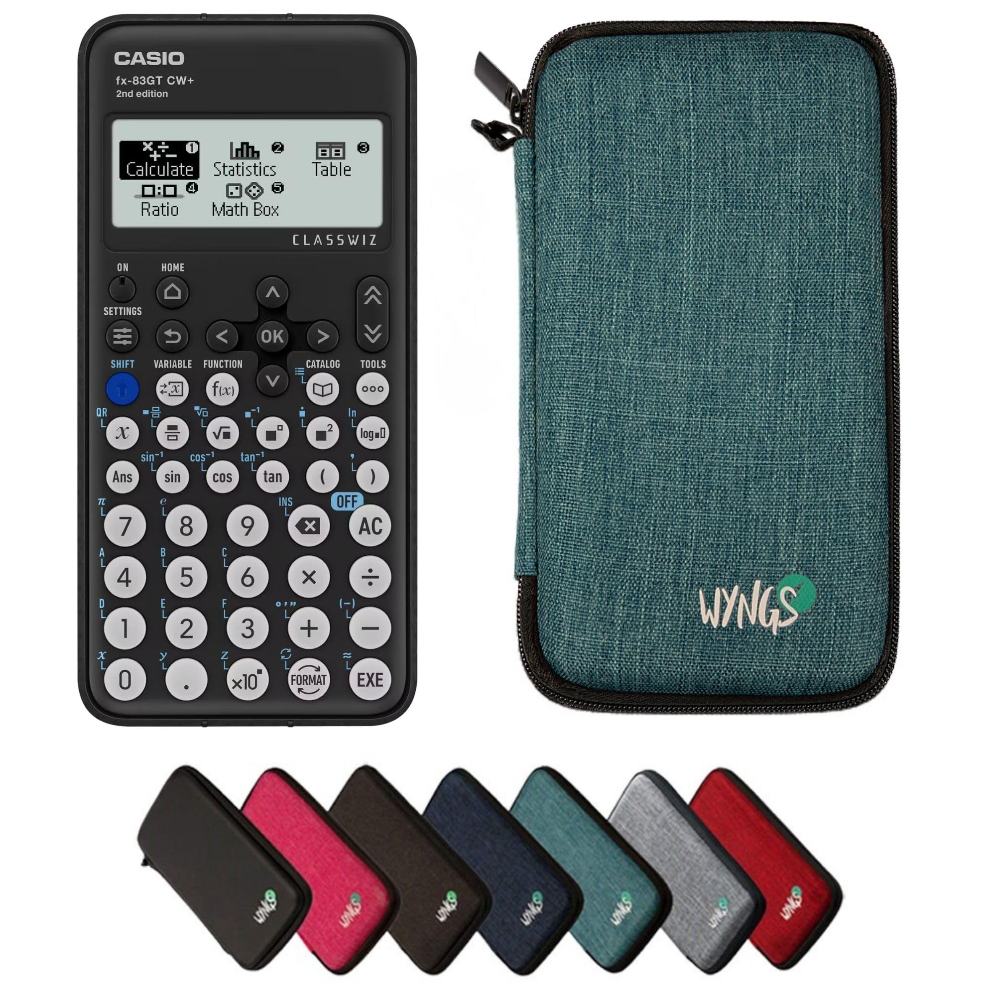Casio fx-83GTCW+ Black including a WYNGS protective case in Turquoise - Basic Set