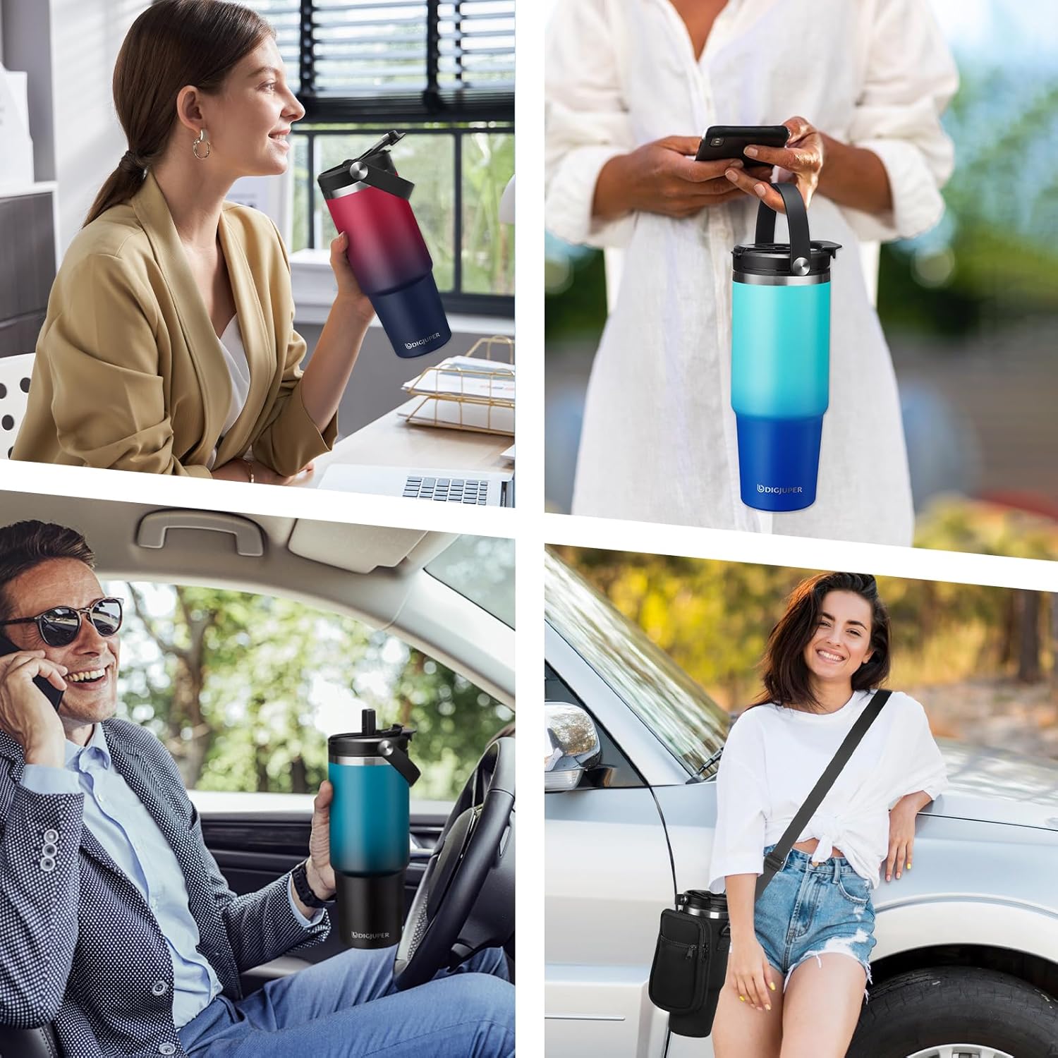 30oz Stainless-steel Tumblers with Lid and straw - Top Handle, Silicone Boot & Bottle Strap Sleeve, 30 oz Insulated Water Bottles that Fits in Cup Holder, Travel Coffee Tumbler Keep Cold 24h/Hot 12h - Image 8