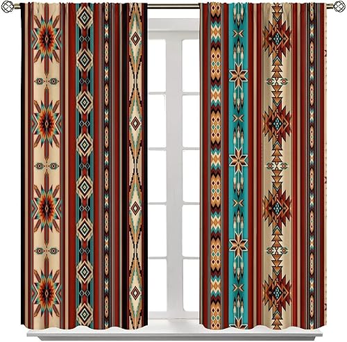 Miniatura 2 de Cortinas aztecas, patrón étnico tribal nativo del suroeste, granja, bohemio, geométrico, para sala de estar, juego de 2 paneles, decoración de 52 x