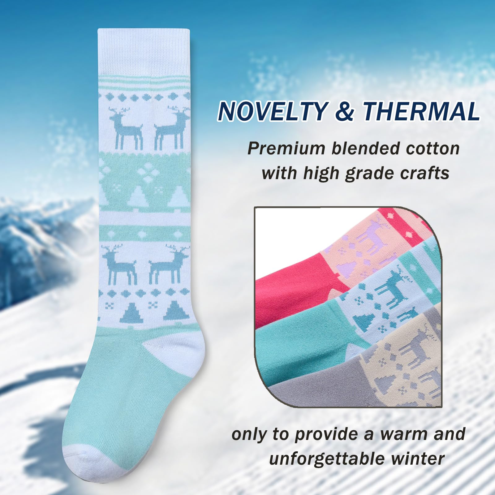 Chaussette Ski Enfant Chaussettes longues Unisexes Chaussettes Chaudes d'hiver Enfants Chaussettes Thermiques Garcon Chaussettes épaisses en coton pour Garçon Fille Lot 3 Paires
