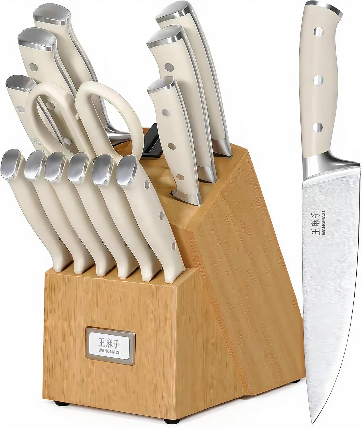 Premium Sharp Knife Set High Carbon Stainless Steel Forged Sharp Knives Set for Kitchen Rivet Ergonomic Handle Hundreds of Years of Masterful Craftsmanship(Ivory,15PCS)