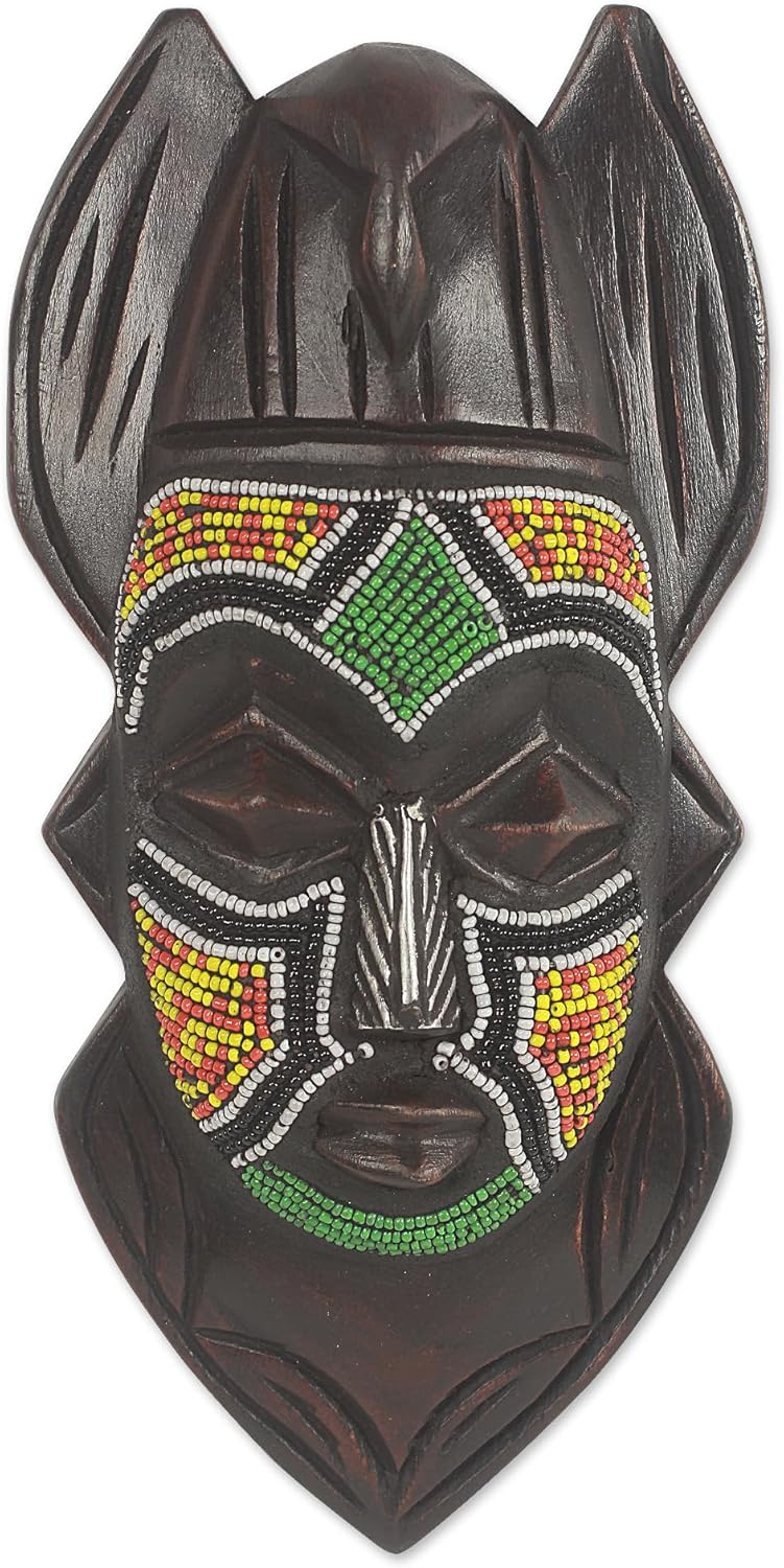 NOVICA Handmade Dove Anoma Ba African Beaded Wood Mask