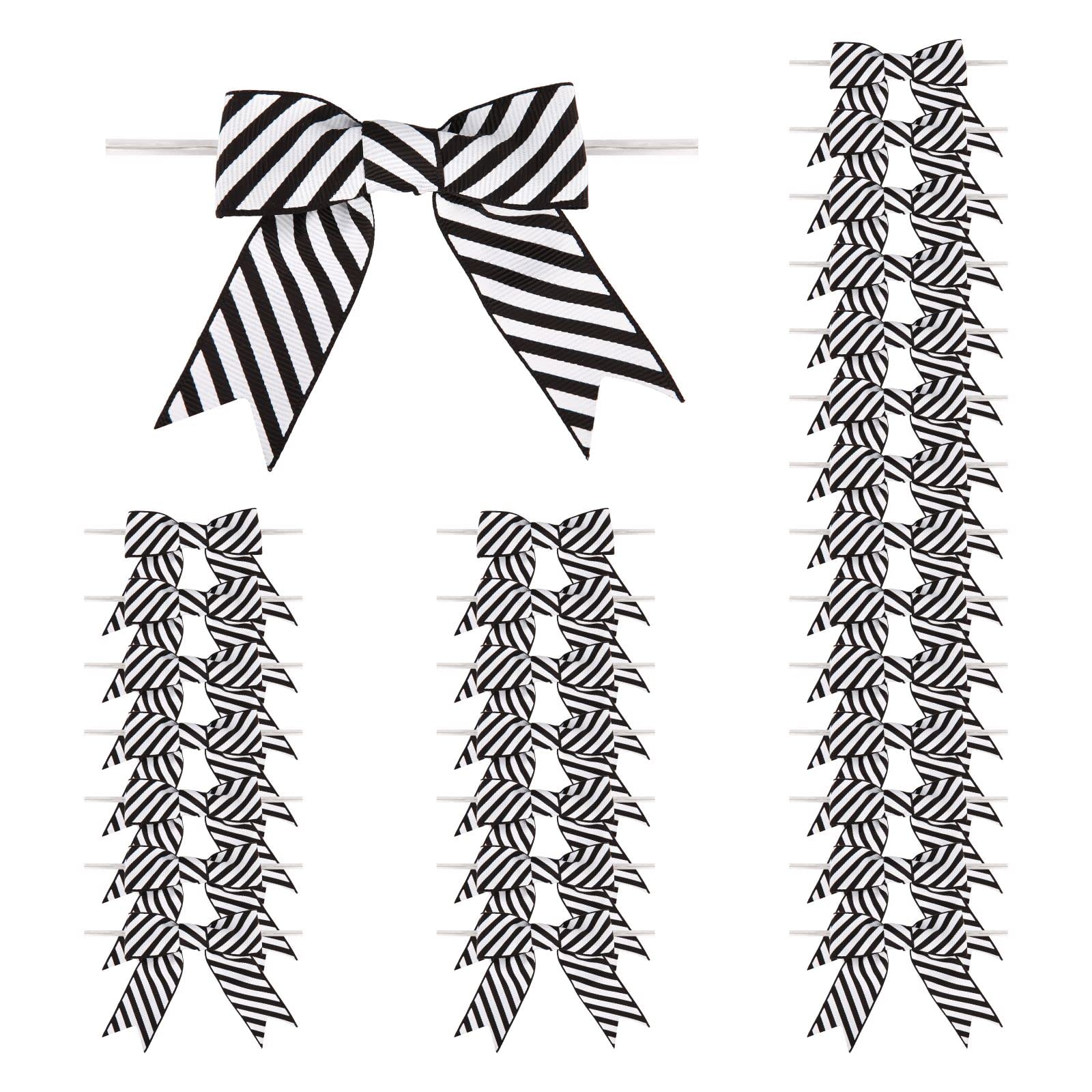 Meseey 30 Pcs 3 Inches Mini Striped Grosgrain Printed Ribbon Bow Smal Bows for Applique Embellishment Crafts Sewing Scrapbook Baby Shower Wedding Christmas Girls Dress Hair (Black Striped)
