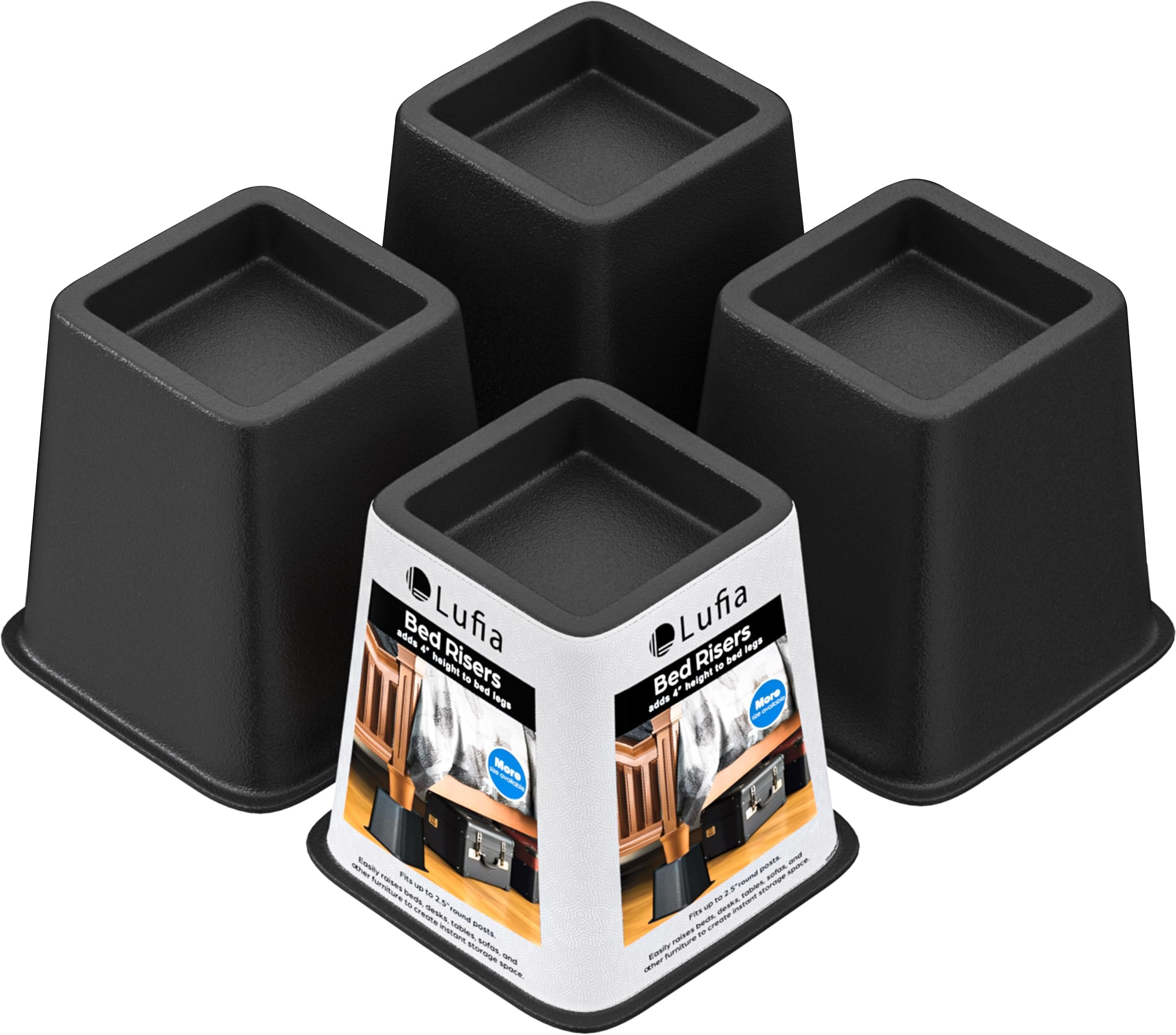 Lufia Bed Furniture Risers 4 Inch Heavy Duty Bed Lifts Risers for Sofa, Table, Couch, Chair or Desk, Set of 4 Bed Lifts (4 inch)