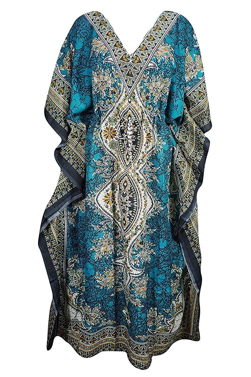 Women's Long Kaftan Maxi Caftan Dress Gown Night Dress Teal Blue