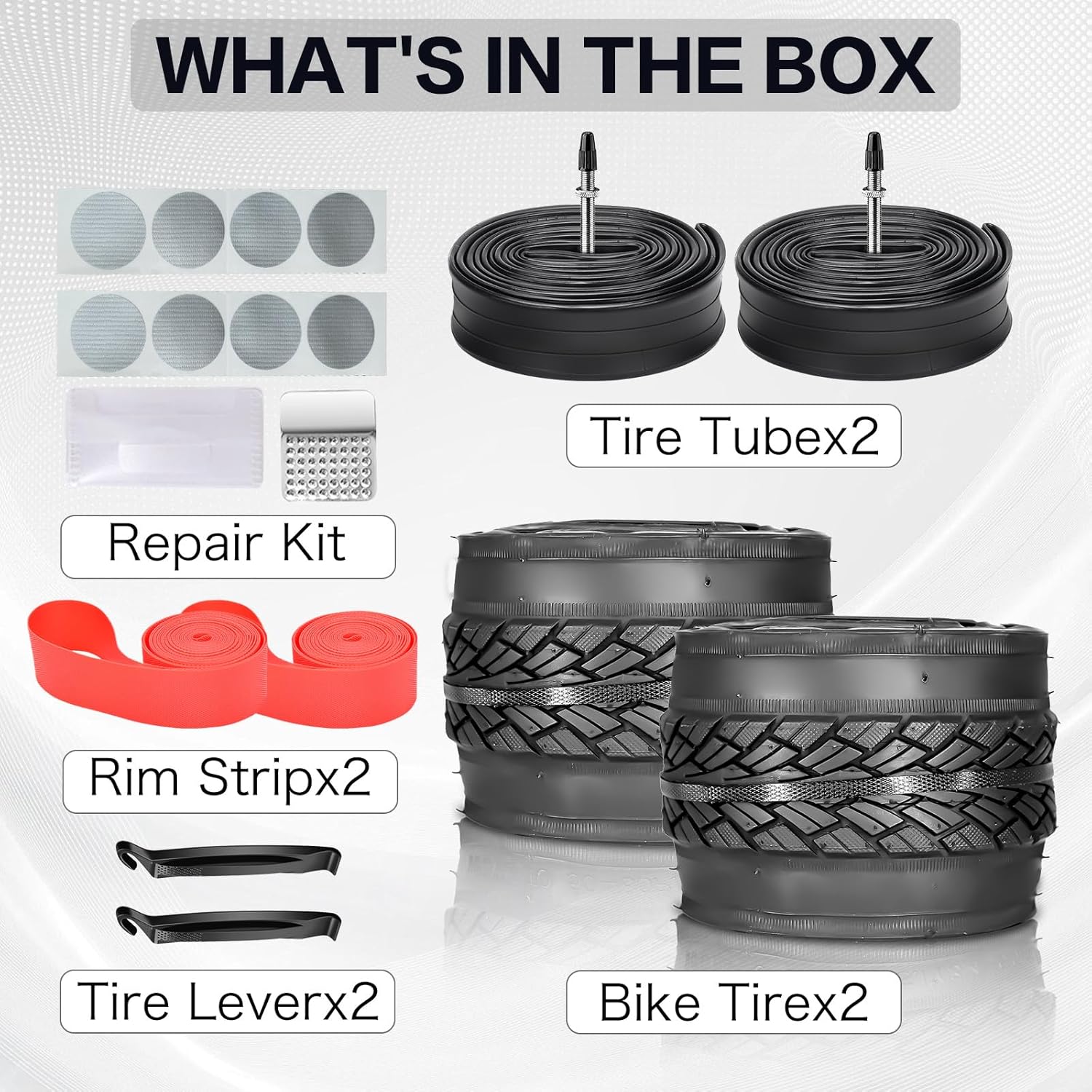 700x25C/28C/32C/35C/38C Foldable Road Bike Tires and Inner Tubes 2-Pack Presta Valve 48mm with Repair Kit, Rim Strip, Tire Levers for Road Bicycle