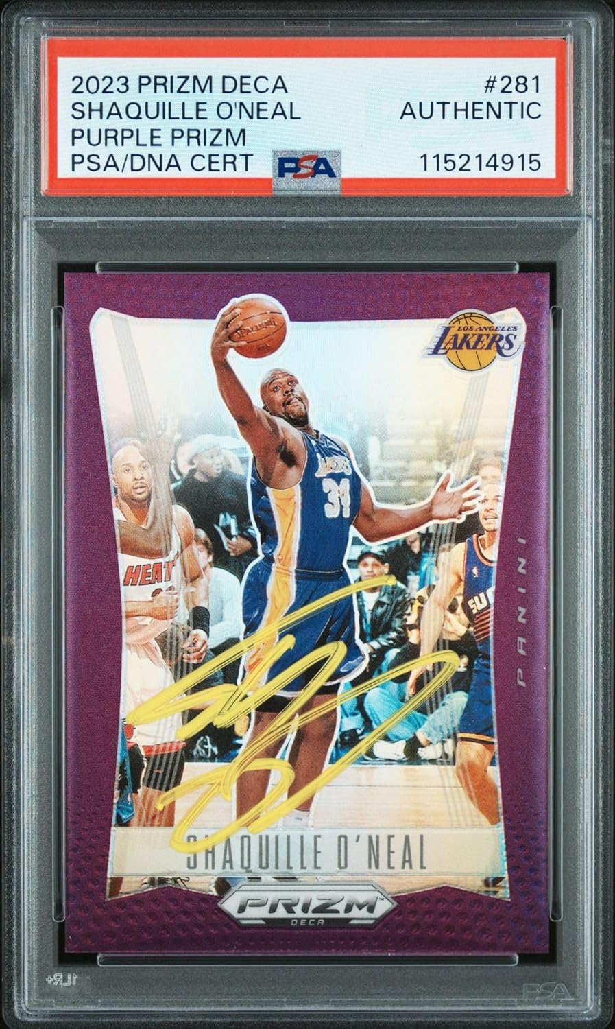 Shaquille O'Neal 2023 Panini Prizm Deca Purple Signed Basketball Card #281 Auto PSA 115214915 33/99