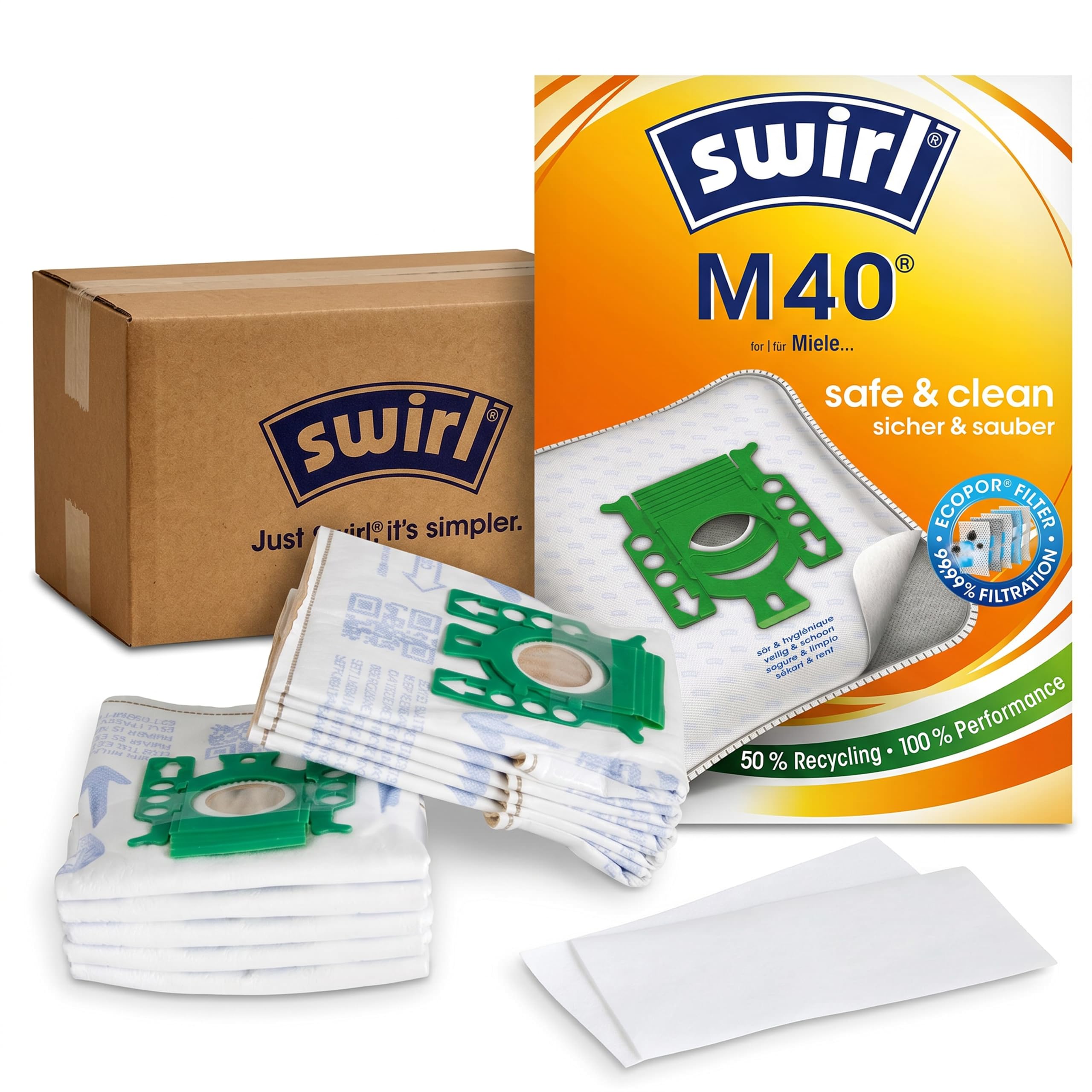 Swirl M 40 EcoPor Staubsaugerbeutel (10 Beutel), reißfeste Staubbeutel für einige Siemens & Bosch Staubsauger, im Umkarton aus Altpapier, 99,9% Filterung von Hausstaub & allergenem Feinstaub Baumarkt
