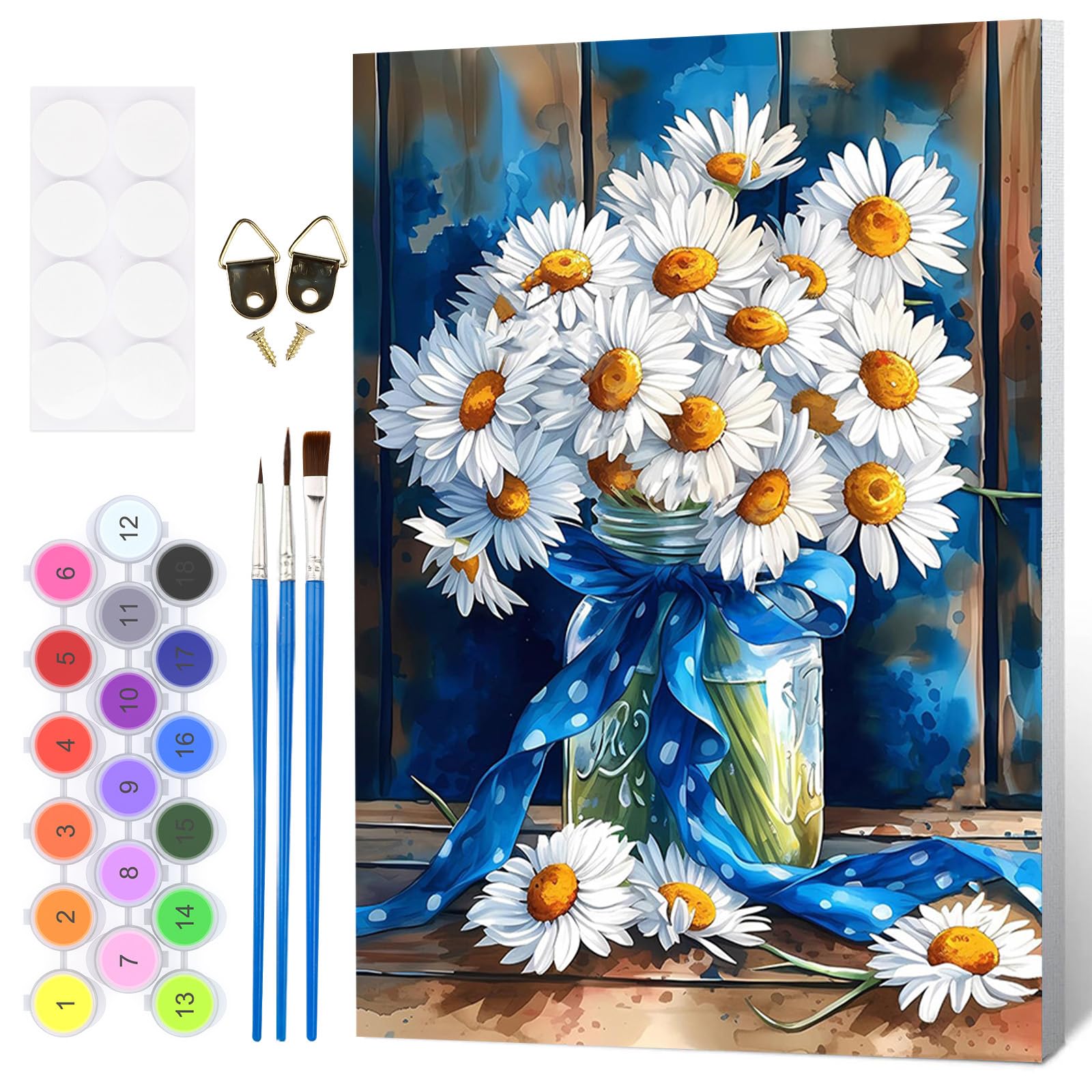 Kit Peinture Par Numéros Adultes Avec Cadre – Toile 20x30cm Cerisiers En Fleurs – Inclus 3 Pinceaux Et Peintures Acryliques – Loisir Créatif Et Cadeau