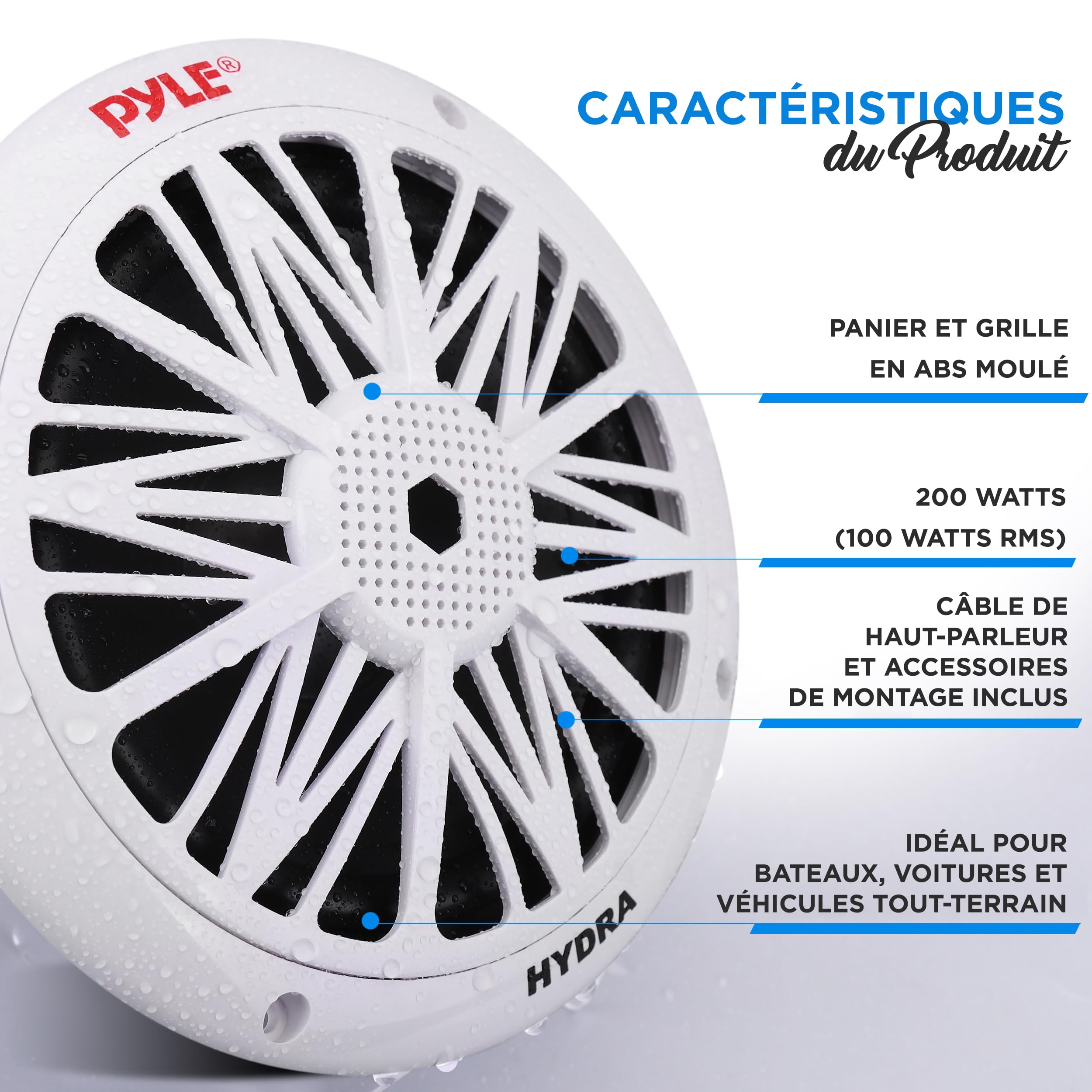 Pyle Haut-Parleurs Marine - Enceintes Extérieurs 2 Voies - Système Audio Stéréo Extérieur Résistant à l'eau et aux Intempéries - Haut-Parleur Marin étanche - 200 Watt - Blanc