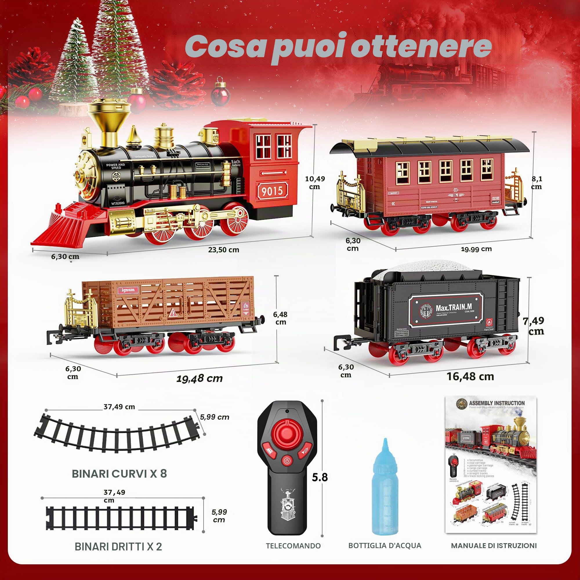 Hot Bee Telecomando Trenino Albero di Natale, Elettrico per Bambini, Natalizio, Giocattolo, Pista, Elettrico Natalizio