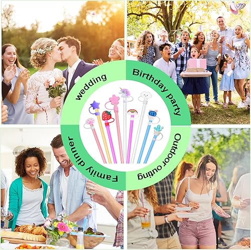 Miniatura 7 de 9 tapas de paja para pajitas reutilizables, protector de paja en forma de nube, tapones de silicona reutilizables con forma de nube (9 unidades)