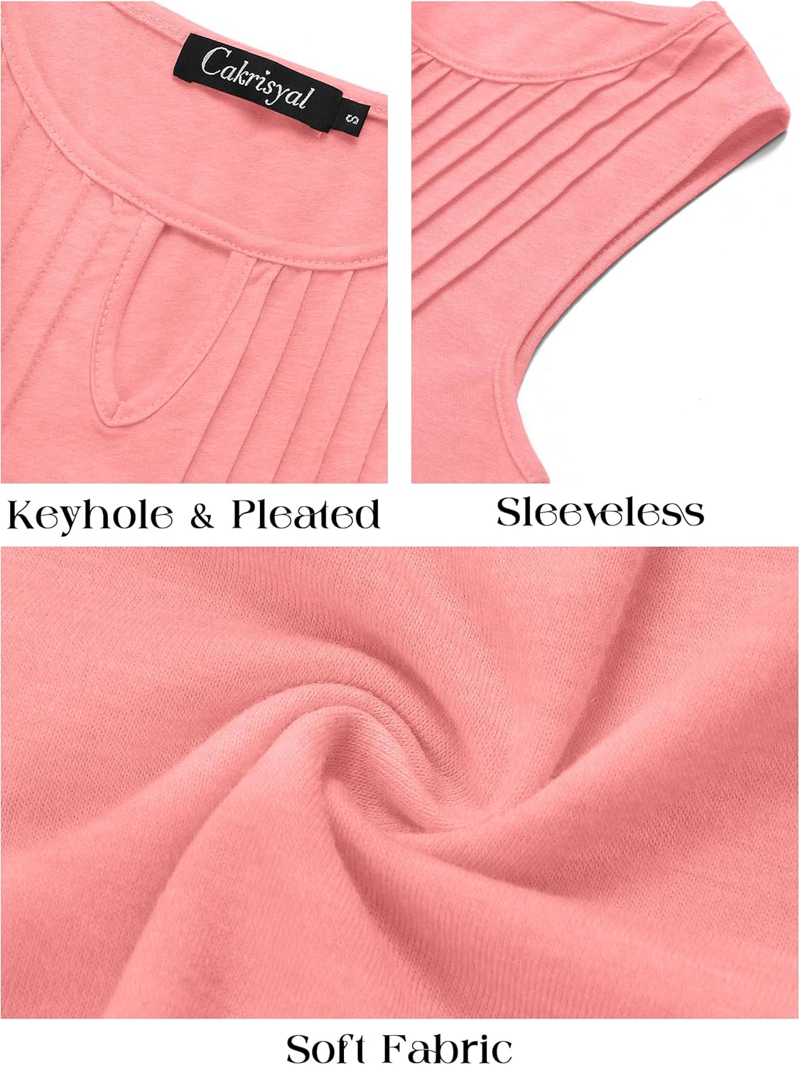Womens Summer Pleated Tank Tops Keyhole Cute Babydoll Peplum Solid Sleeveless Shirts Pink S - Image 5
