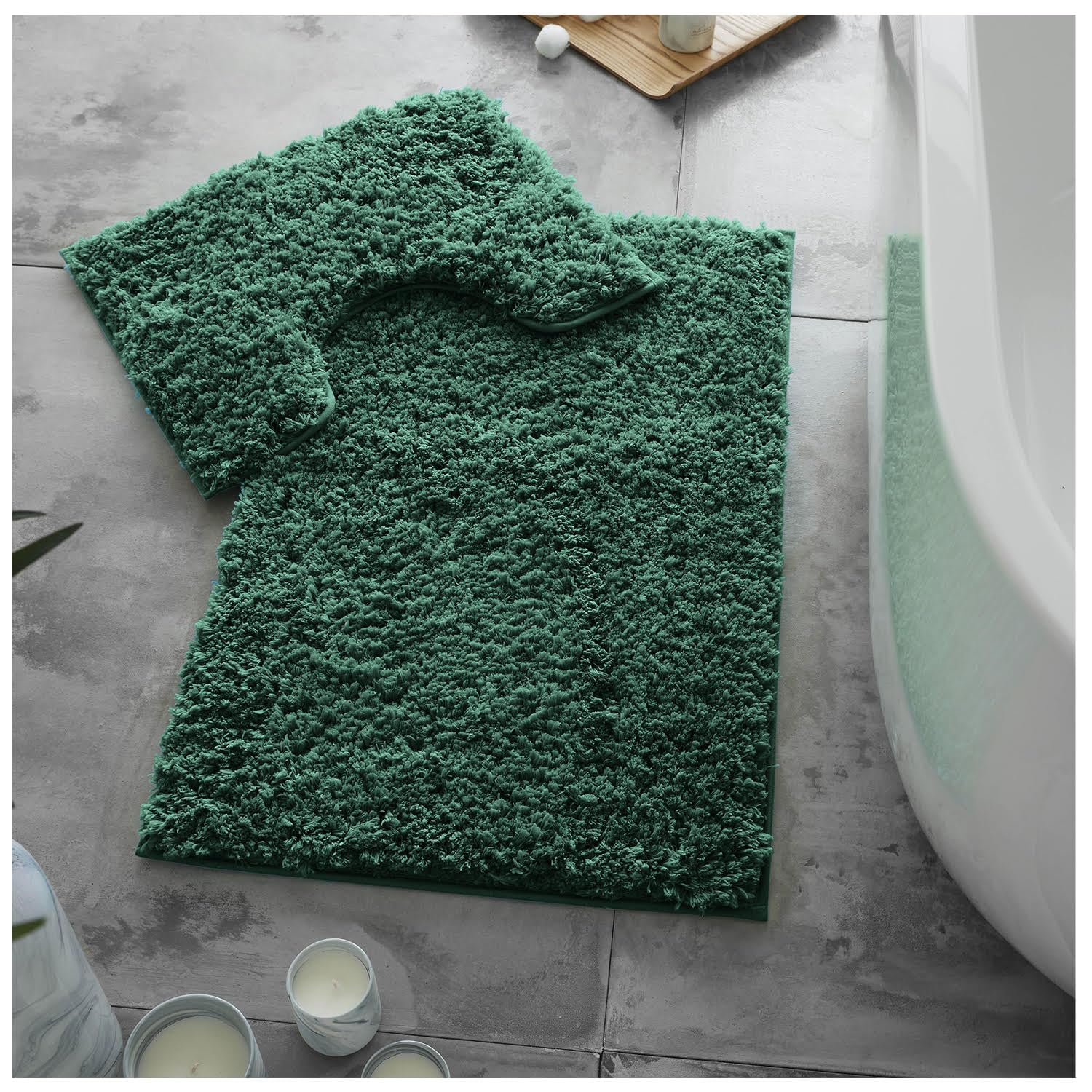 GC GAVENO CAVAILIA Bath Mat Non Slip - 2 Piece Bathroom Mat Set - Super Absorbent Toilet Rug - Quick Drying Bath Mat - Machine Washable - Green (50X80, 50X40)