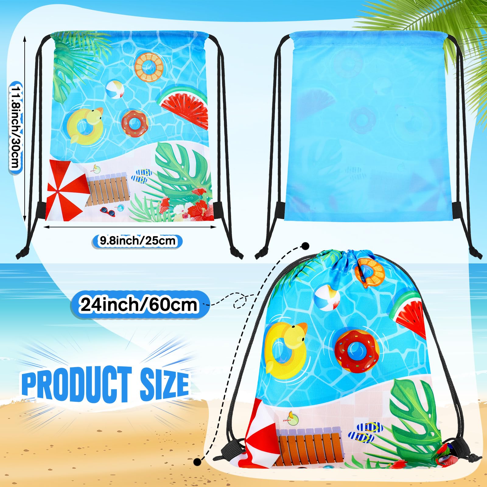 Sanwuta 18 Pcs Pool Party Favor Drawstring Bags - Summer Beach Goodie Gift Bags for Kids Adults, Hawaiian Parties& Birthday Decor