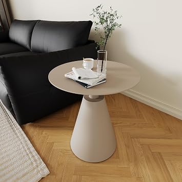 Small Round Patio Coffee Table, Modern Accent Side Table, Light Brown