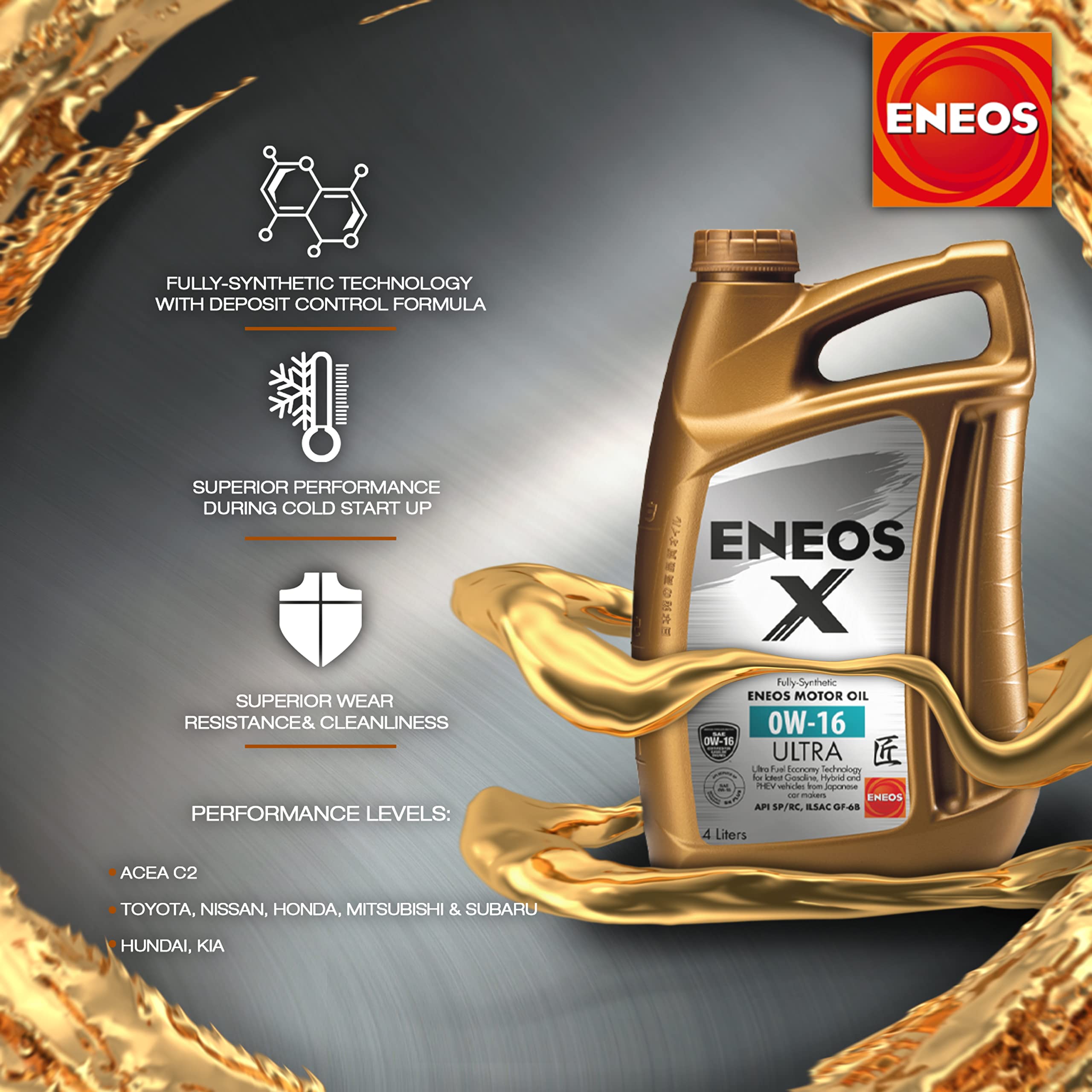 ENEOS Motoröl 0W-16 “X ULTRA” 4L - Motorenöl für Hybridmotoren - Synthetik Motor Öl mit Organischen Zusätzen - Weniger Kraftstoffverbrauch - Motorschutz