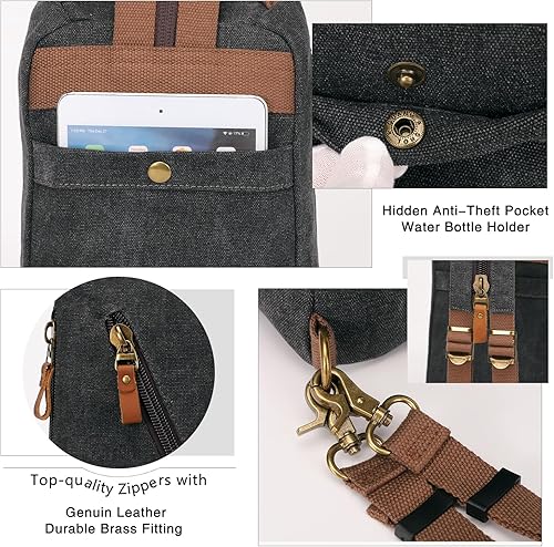 Miniatura 3 de KL928 Bolso bandolera pequeño Mochila cruzada de lona para el hombro, mochila casual para hombres y mujeres, negro (6887-canvas-black), Mochilas