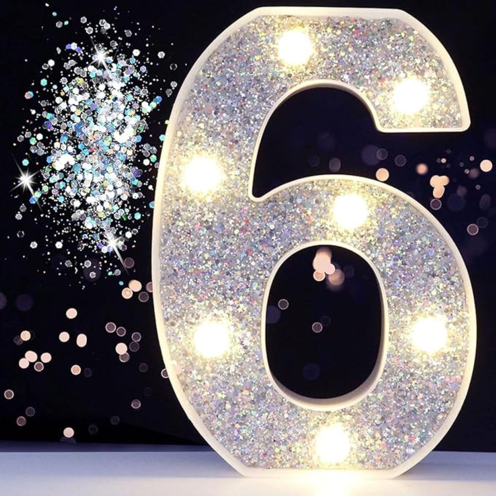 Jemnpela LED Marquee Letter Number Sign Lights Glitter Light Up Alphabet Figure Night Light for Birthday Party Wedding Home Bar Holiday Wall Decoration