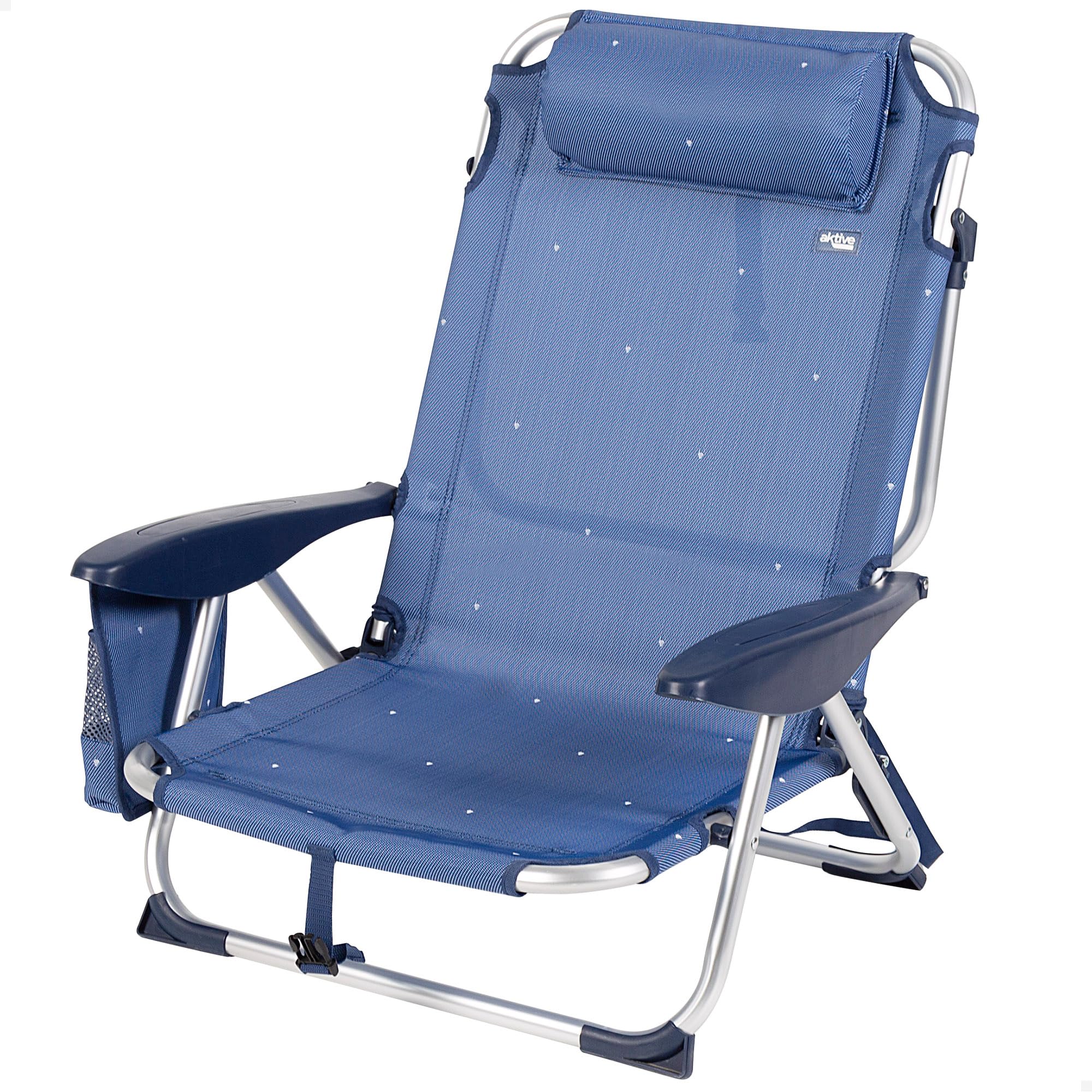AKTIVE Silla de Playa Plegable y reclinable 5 Posiciones Azul Marino, Medidas 51 x 45 x 76 cm, Peso máx. 110 Kg, Material Aluminio, Antivuelco, sillas de Playa (62290)