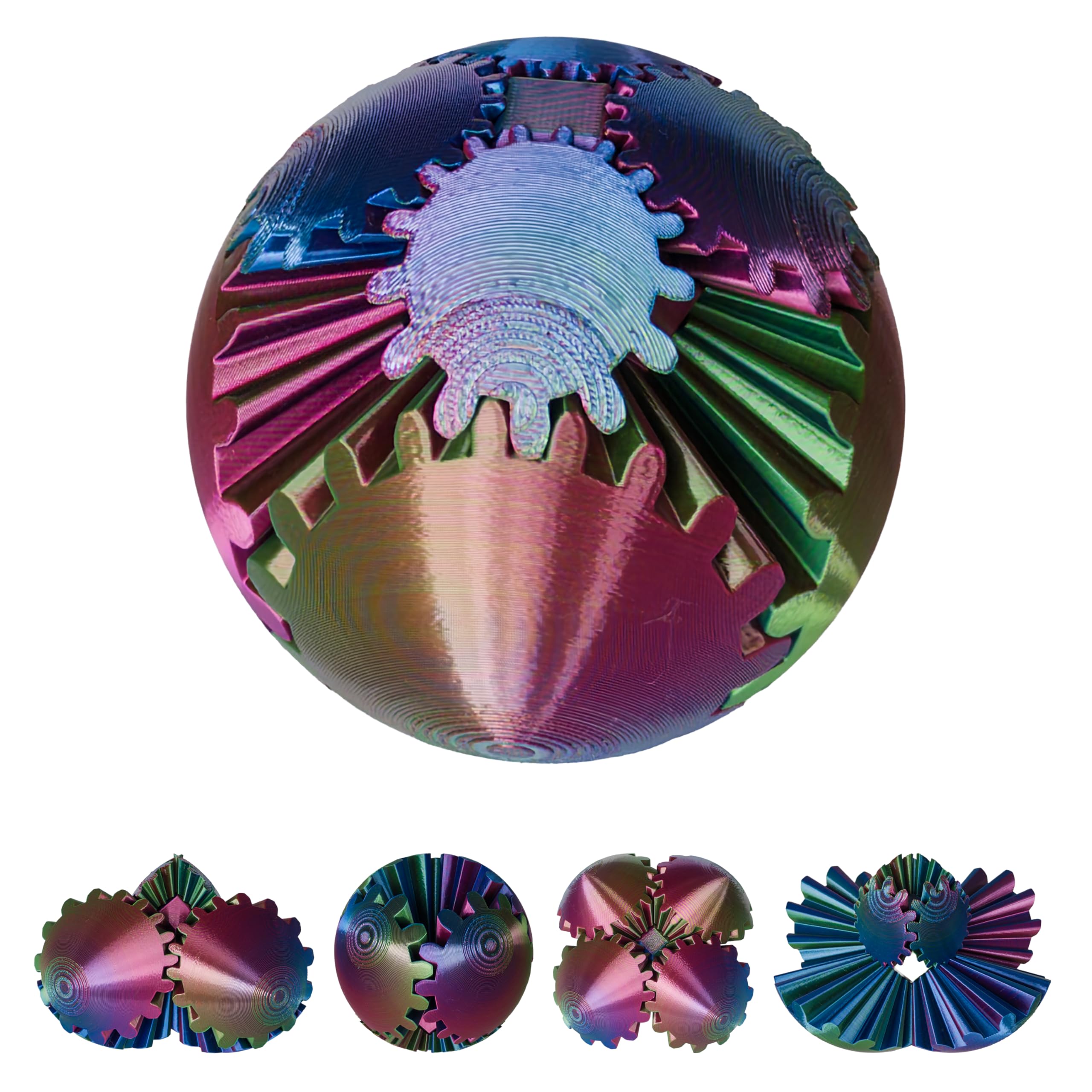 3D Printed Gear Ball Fidget Toy - Steampunk GearSphere Spinner, Durable Smooth Rotation Stress Relief Desk Gadget, Unique Birthday for Teen Boys & Adults (Holographic)