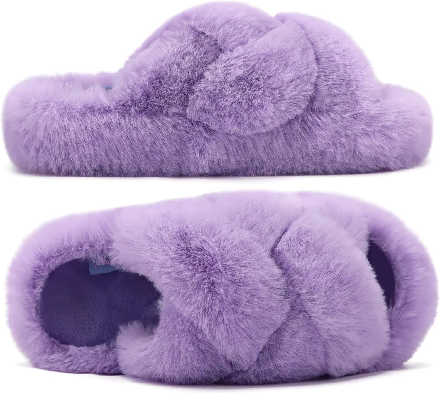 COFACE Women's Fluff Slippers House Open Toe Faux Fur Ladies Fashion Platform Fuzzy Slide Shoes with Comfort Arch Support, Indoor Outdoor Sole - Image 7