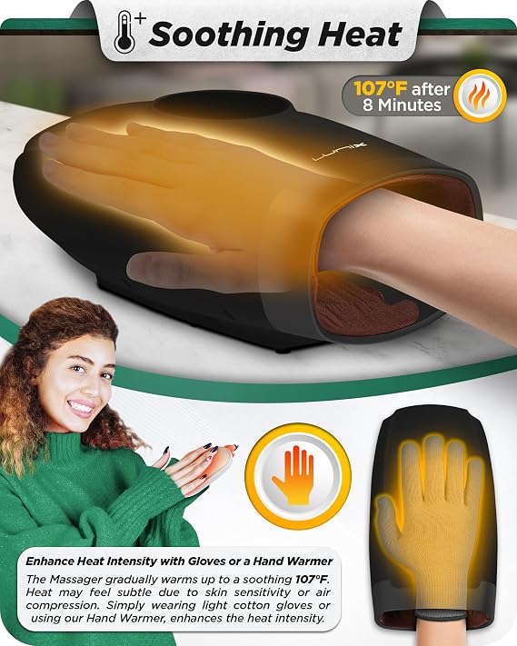 Lunix LX3 FSA Carpal Tunnel & Arthritis Hand & Wrist Massager, Cordless | Eases finger numbness, joint soreness, and stiffness; gentle air-compression therapy with soothing heat; calms hand tension