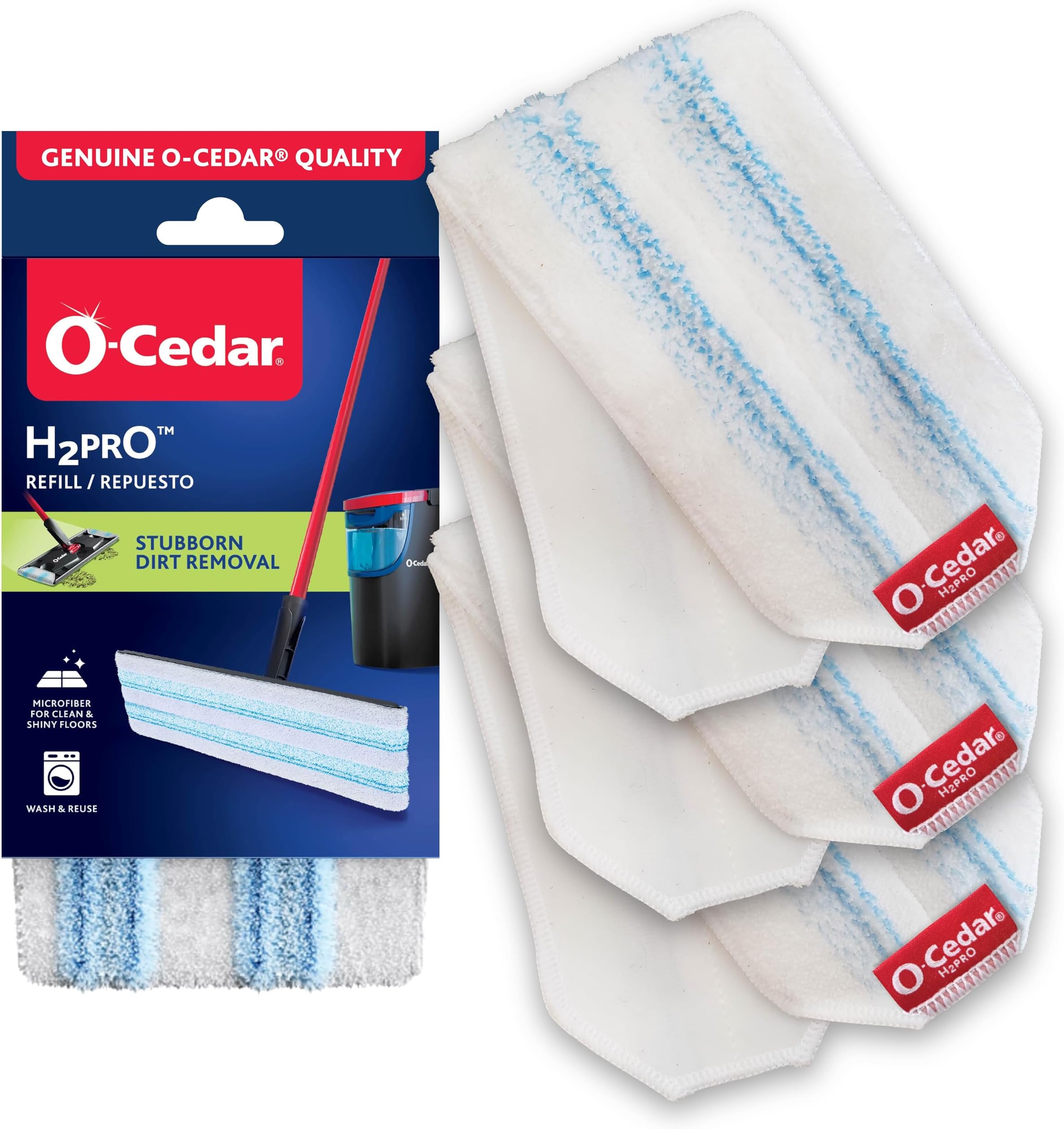 Genuine H2prO Mop Pads (Pack of 3) | Machine Washable | Reusable | Microfiber Mop Head Replacements