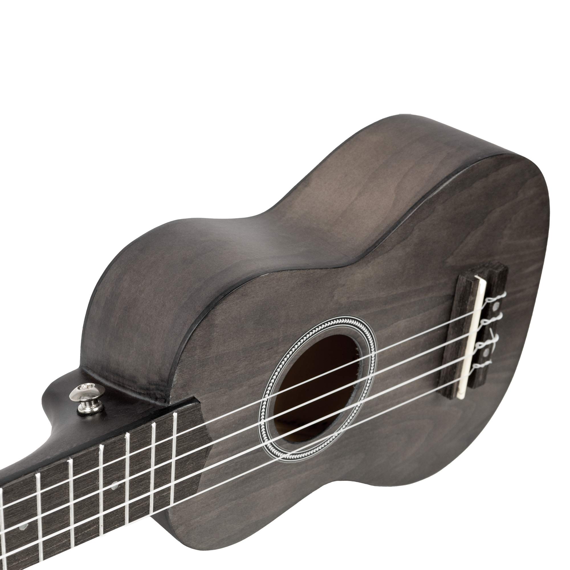 CASCHA Sopran Ukulele Set für Kinder und Erwachsene I Ukulele Starter Kit mit 3 Plektren Tasche Lehrbuch Lernvideos über QR-Code Stimmgerät I Set Aquila Saiten Nylon I Kleine Hawaii Gitarre Schwarz
