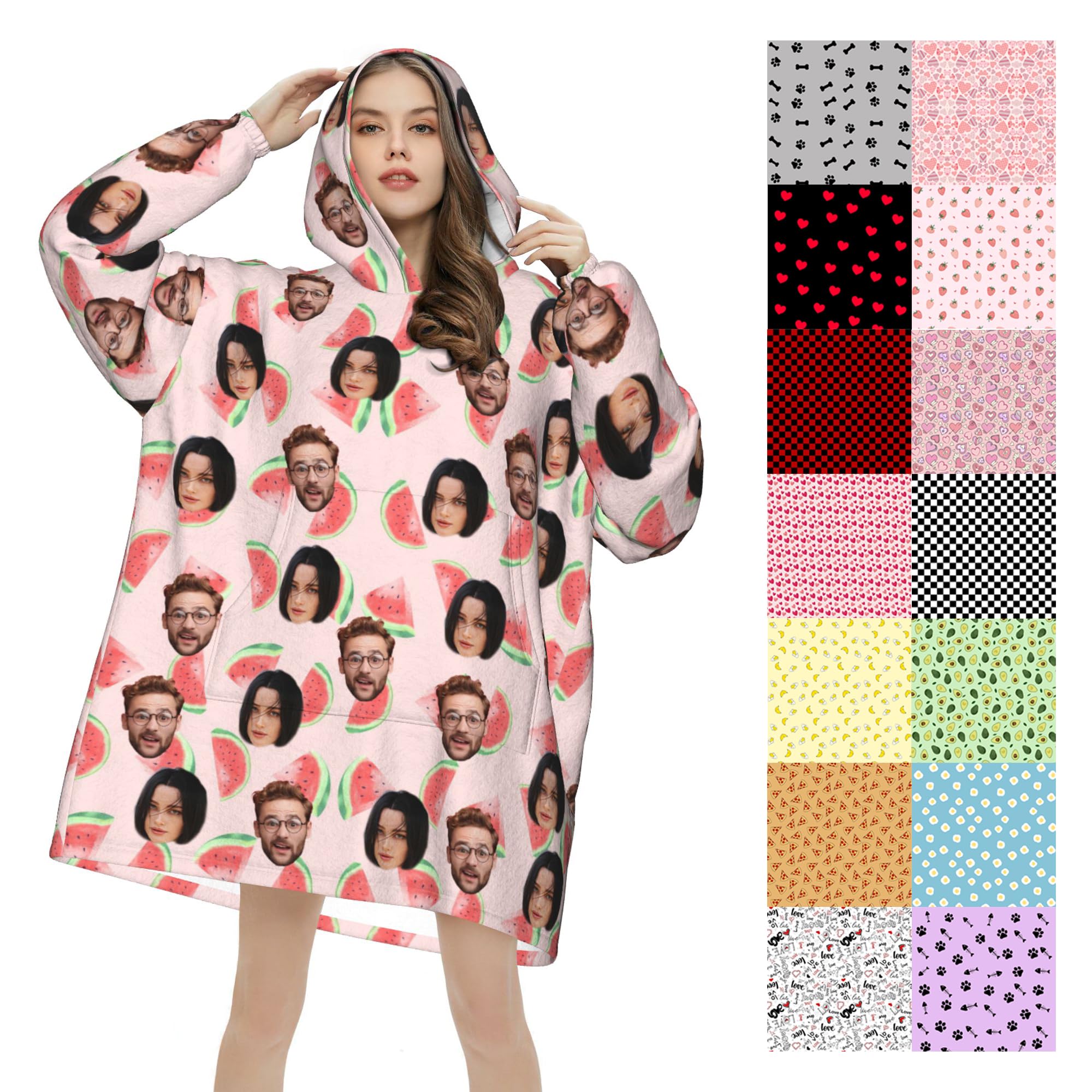 Personalised Hooded Blanket, Custom Wearable Blanket Hoodie, Custom Your Own Face Photo, Cosy Flannel Poncho Hood, for Adults Men Women One Size with Pocket, Christmas Gifts