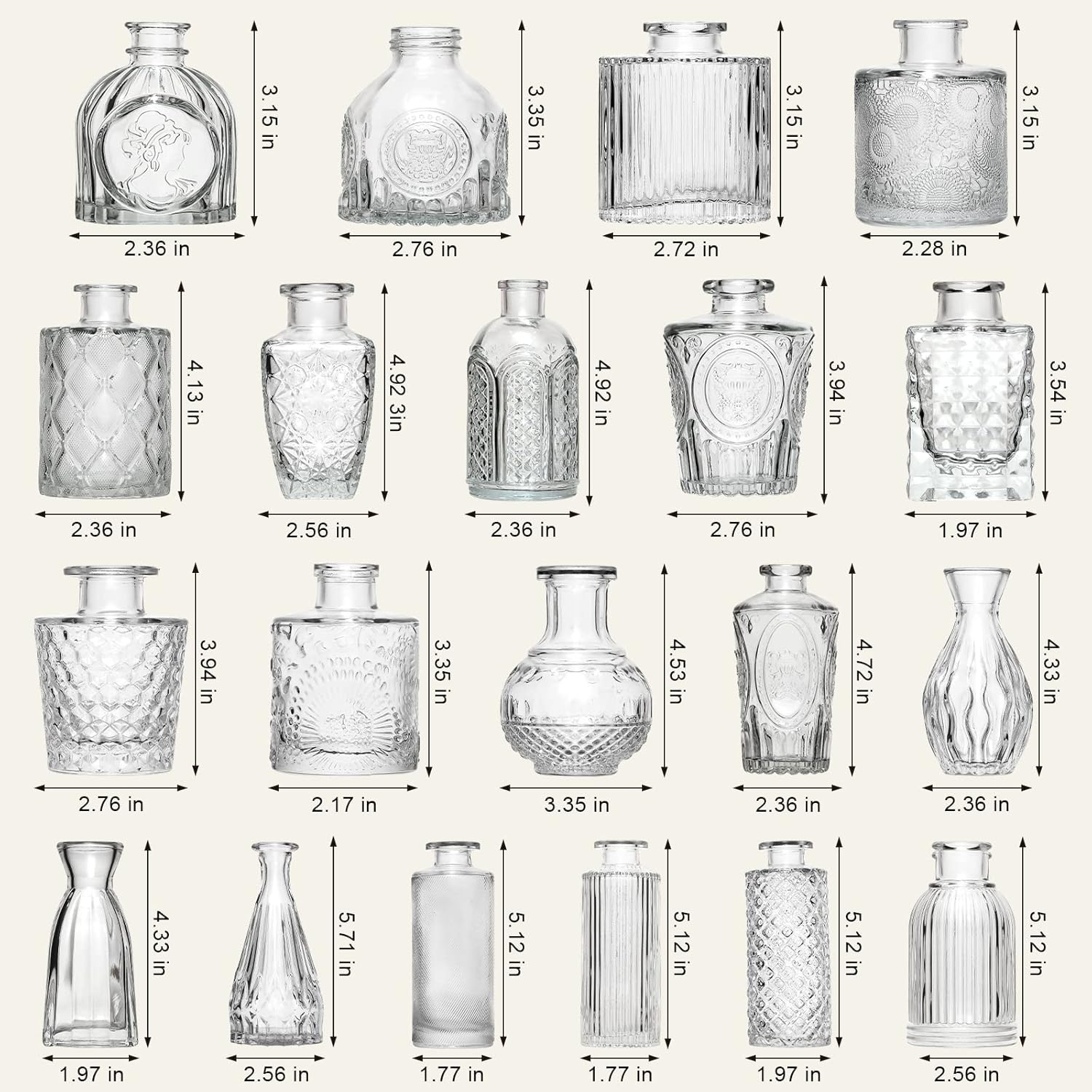 Arme Glass Bud Vase Set of 32 Pcs，Small Glass Vases for Flowers，Clear Bud Vases in Bulk，Vintage Vases for Centerpieces，Small Glass Bud Vase for Rustic Wedding Decorations，Home Table Flower Décor