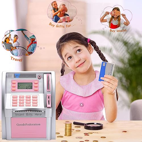 Miniatura 4 de Alcancía de cajero automático parlante mejorada para niños y adultos, banco de dinero de juguete para dinero real con aviso de voz, ahorro de datos,