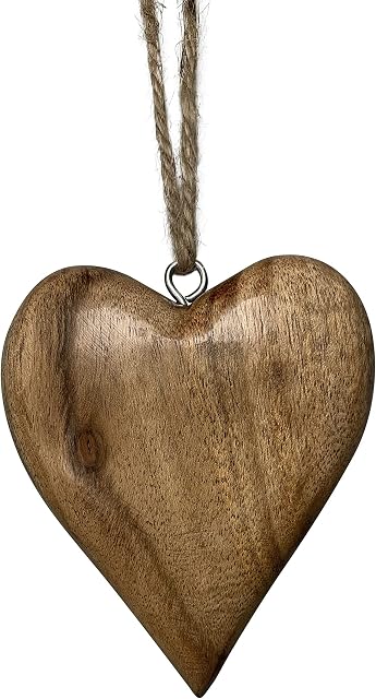 Wooden Love Heart Hanging Decoration - Sustainable Eco Friendly Mango Wood Handmade gifts for someone special on Valentines Day Birthday or as a friendship gift