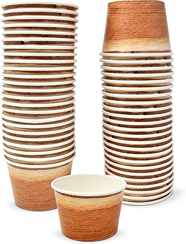Gift Boutique 48 tazas de madera rústica, 10 onzas, café cortado de madera marrón, tazones de papel desechables para postres y helados, para disponible en Yaxa Peru