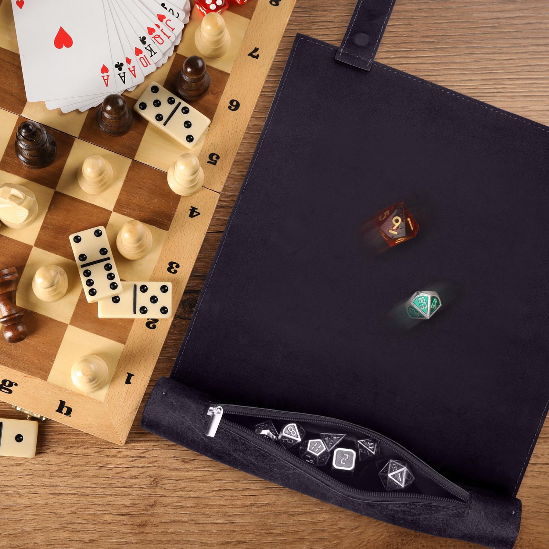 SIQUK 2 Piezas Tapete para Dados 2 en 1 Bandeja de Dados Plegable Bolsa Almacenamiento Tablero Dado Cuero PU con Cremallera para DND RPG (Cian, Negro)